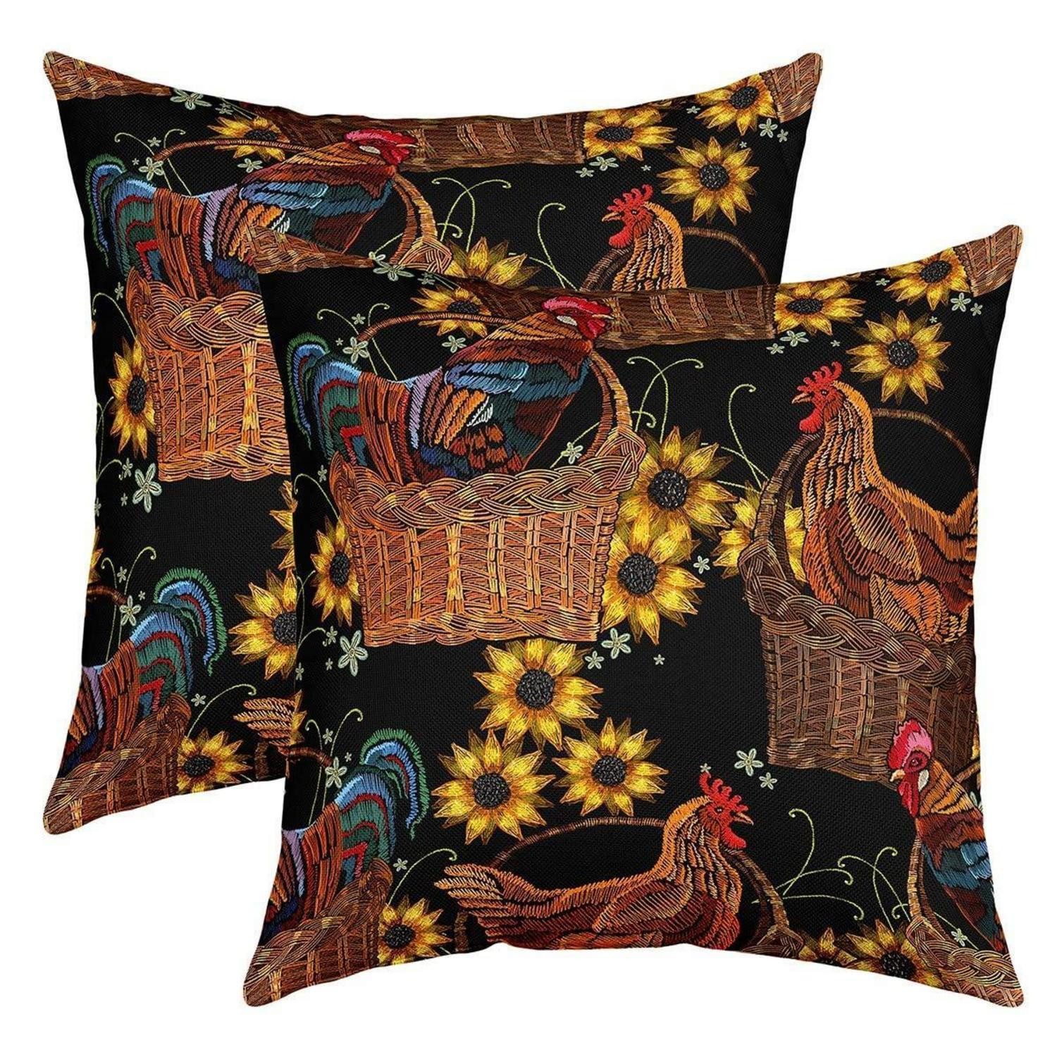 LuxusKollektion Kissenbezüge Kissenbezüge 40x40cm, Hahn & Sonnenblume, 2er Set, (2 Stück)