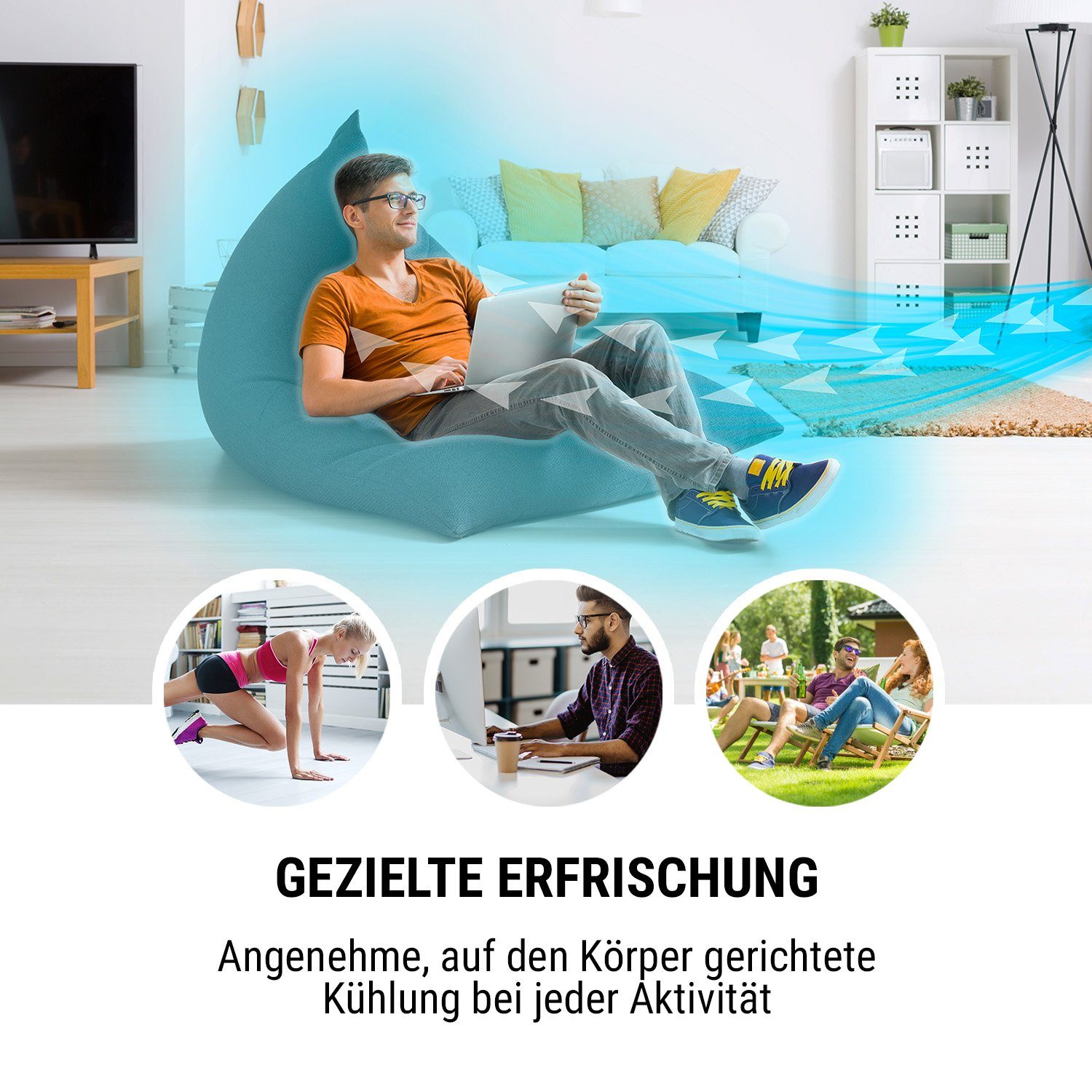 & Abluftschlauch 4-in-1-Luftkühler, mit ONECONCEPT Coolster Ventilatorkombigerät Wasserkühlung Schwarz Eis mobil Klimagerät ohne