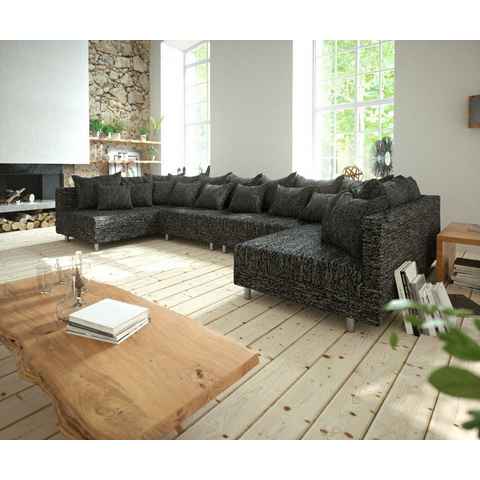 DELIFE Wohnlandschaft Clovis, XL Schwarz Strukturstoff Wohnlandschaft Modulares Sofa