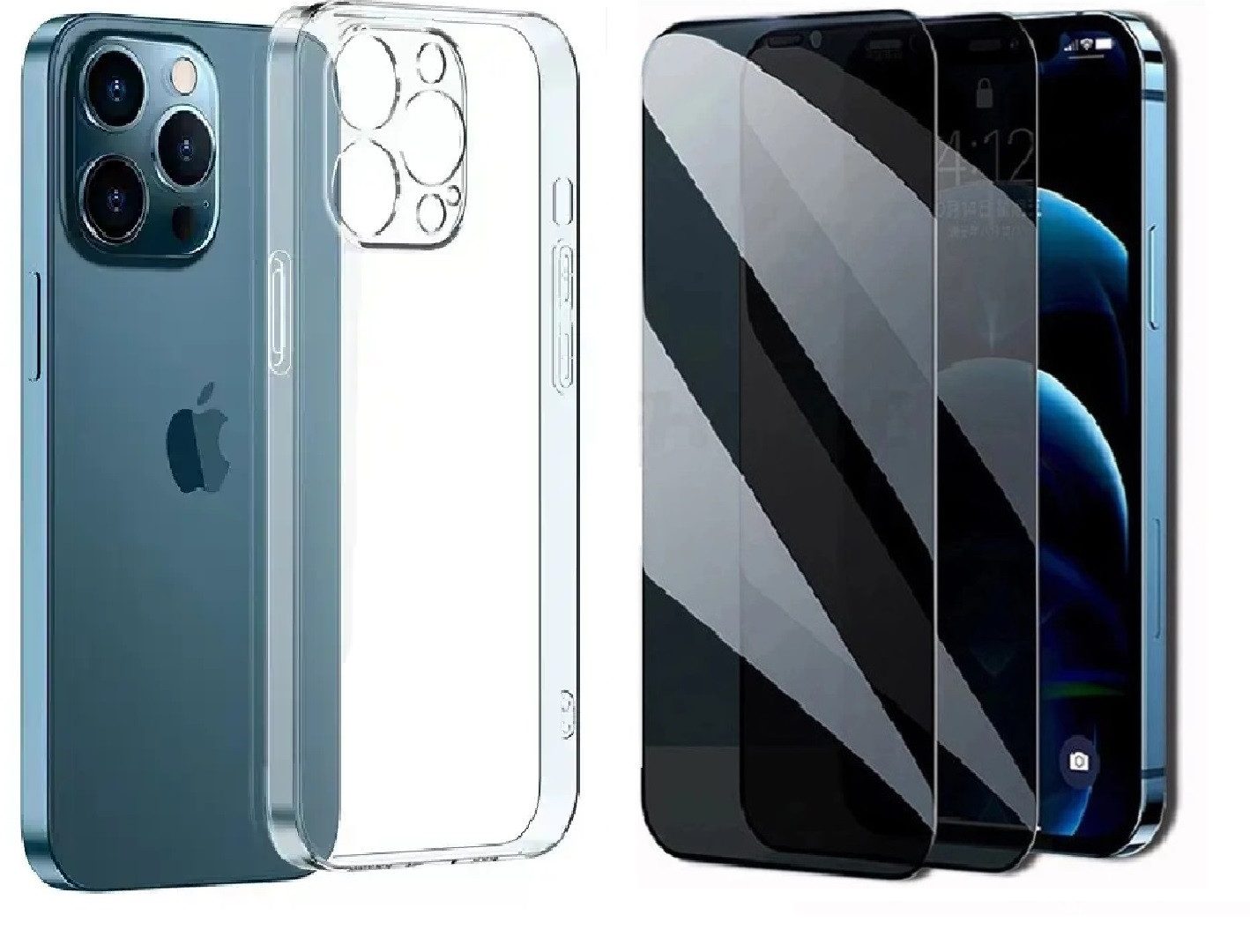 OLi Sichtschutzfolie Transparente Silikon Hülle mit Sichtschutzglas für IPhone 14 Pro, (Spar-Set 2in1, 2-St), mit Kamera Schutz 6,1 Zoll, Stoßfeste TPU Silikon & Displayschutz