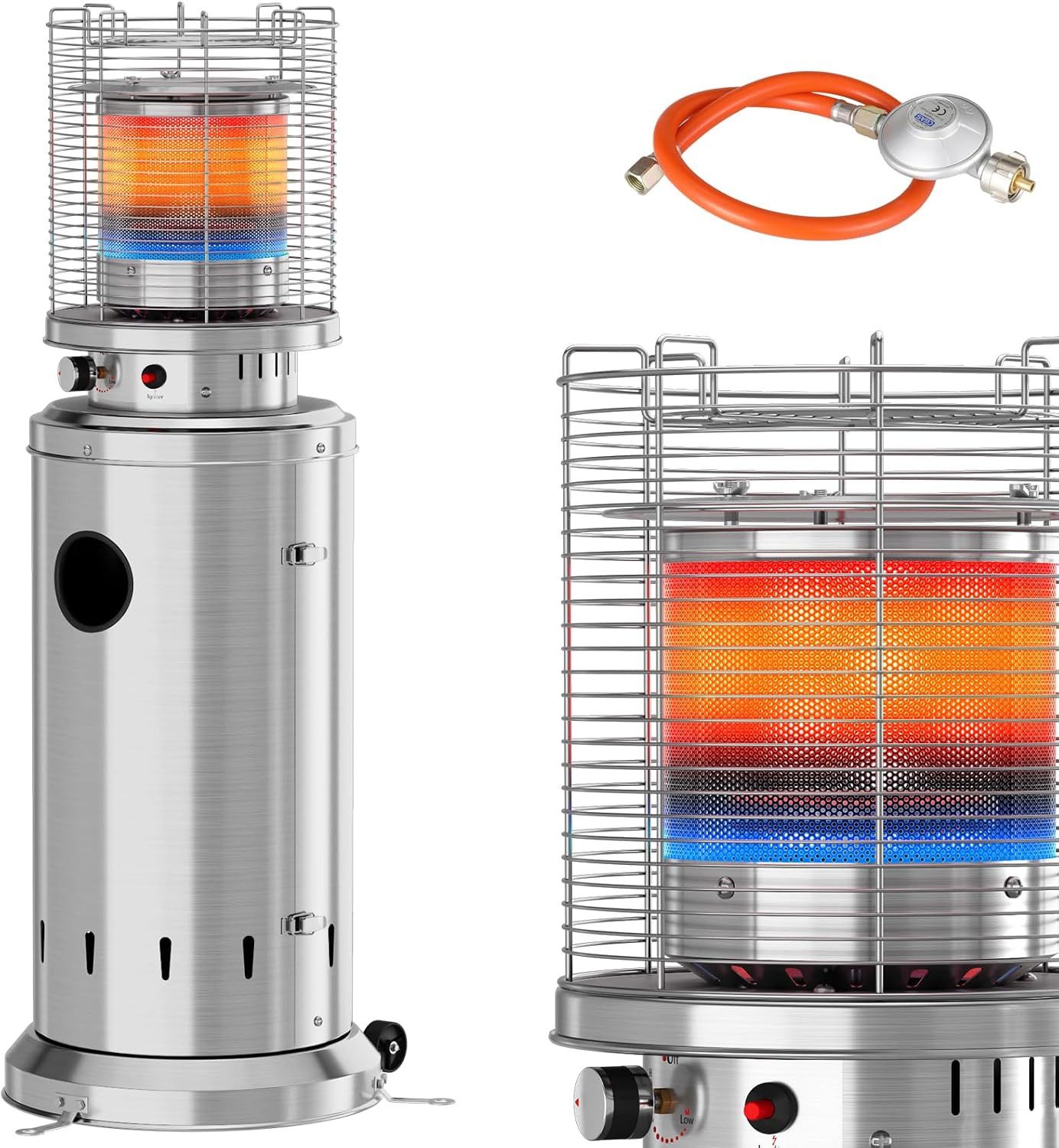 TLGREEN Heizstrahler Gasheizer Terrassenheizer 6,5 kW Heizpilz mit Piezo-Zündung, Inkl. Druckminderventil, Schlauch & Schutzhülle, Ideal für Terrasse