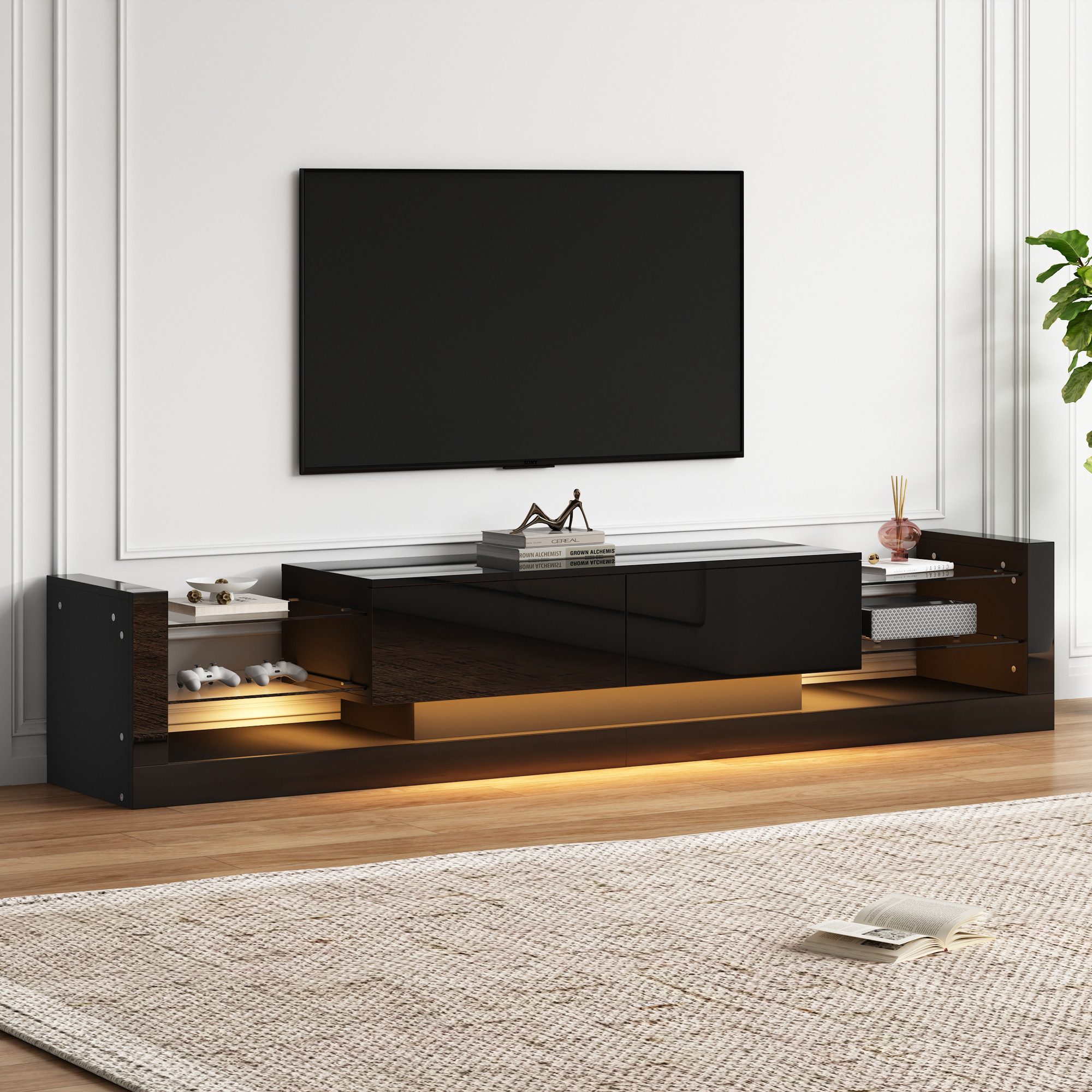 OKWISH Lowboard mit LED-Beleuchtung (TV-Board, Fernsehtisch, TV-Ständer, 1 günstig online kaufen