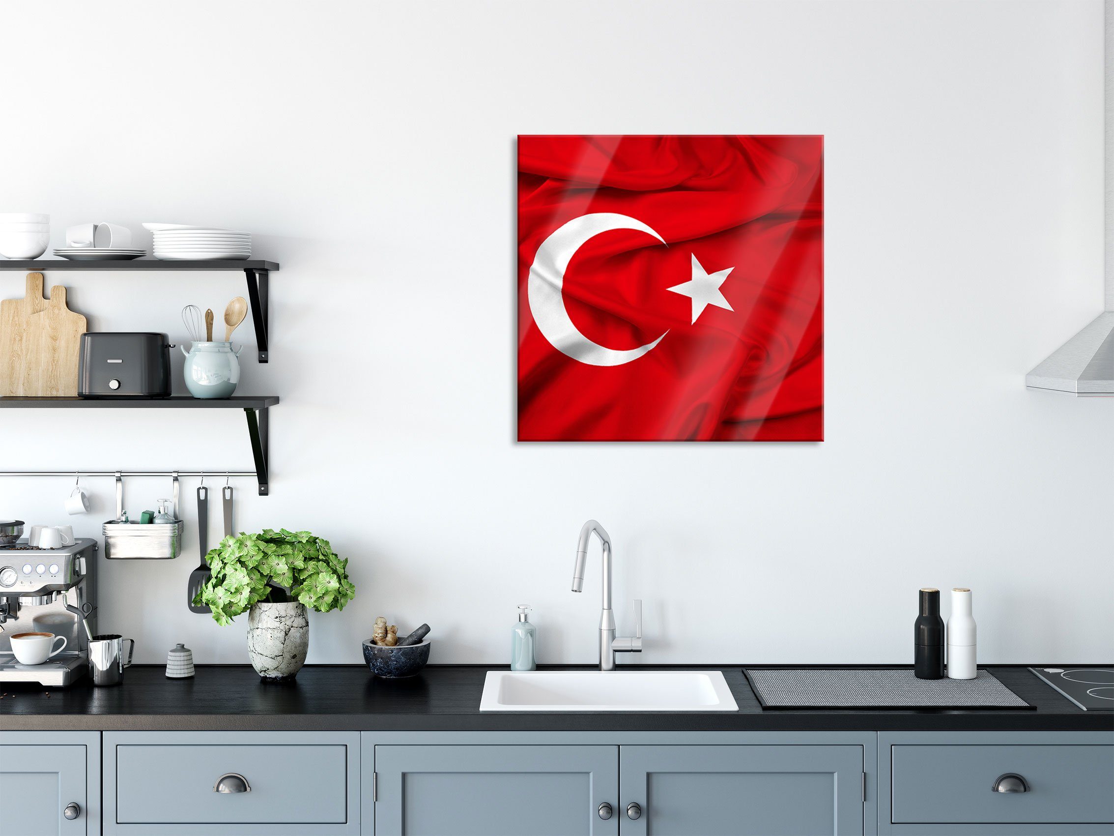 Pixxprint Glasbild Turkey flag Glasbild Flagge inkl. Türkei Flagge, aus Echtglas, St), Abstandshalter Aufhängungen Türkei flag Turkey und (1