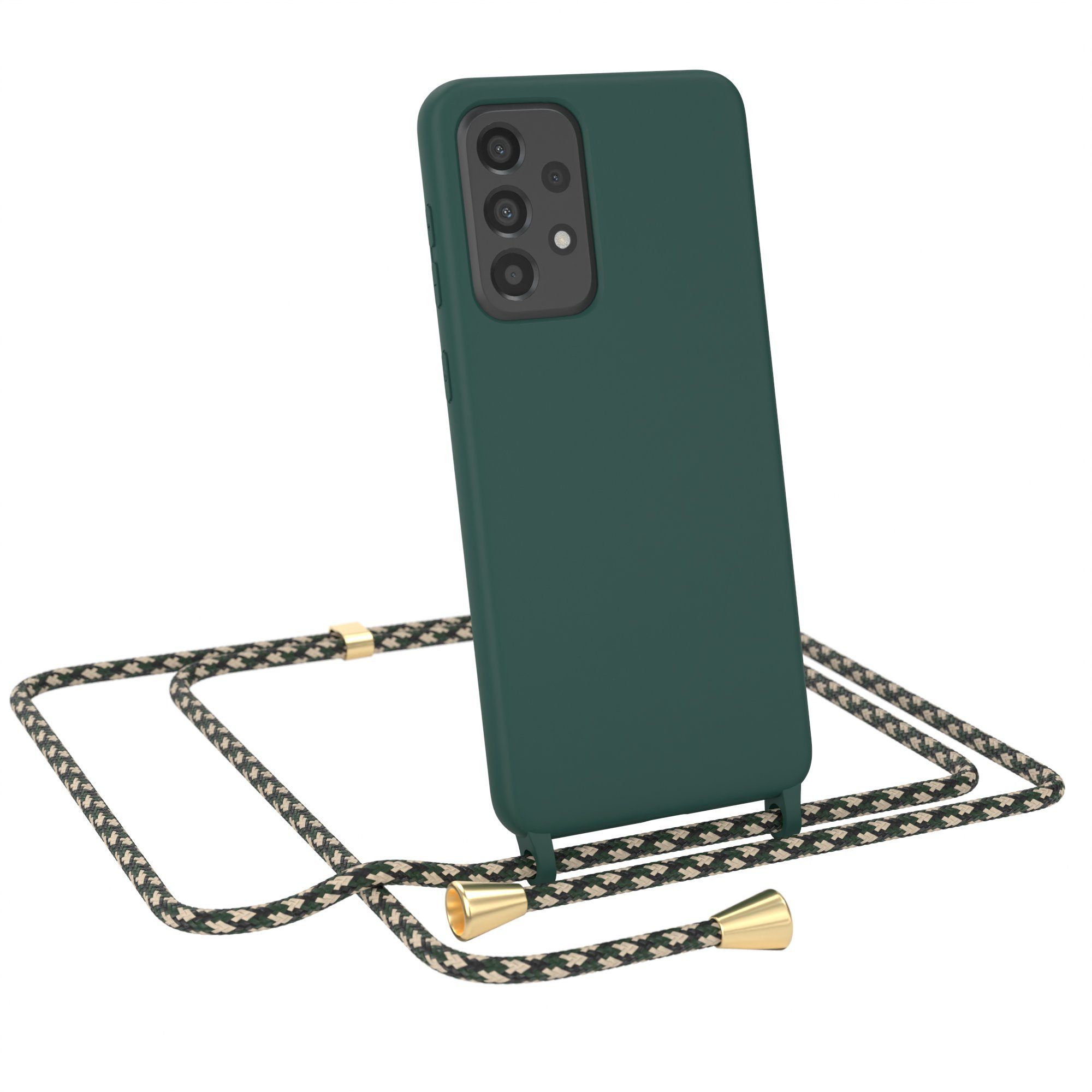 EAZY CASE Handykette Runde Silikon Kette für Samsung Galaxy A33 5G 6,4 Zoll, Kette zum Umhängen Smartphonekette für Unterwegs plus Cover Navy Grün
