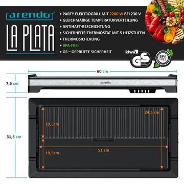 Arendo Tischgrill, 2200 W, Elektrisch, XXL Elektrogrill, abnehmbare Platte, Fettauffangschale