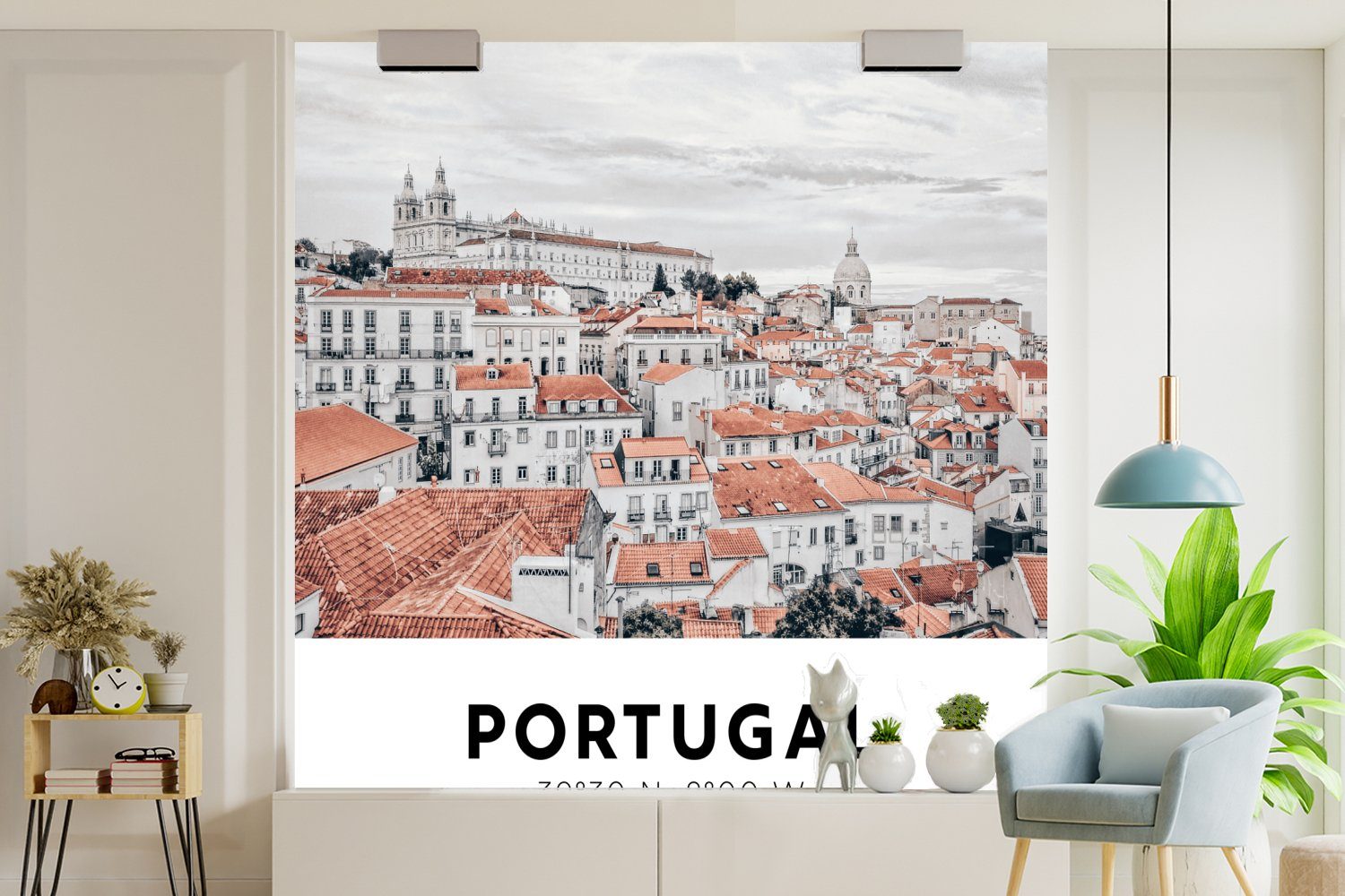 Schlafzimmer, Portugal Matt, Wohnzimmer Wandtapete Häuser, MuchoWow Vinyl - Lissabon Tapete Fototapete für bedruckt, oder (5 St), -