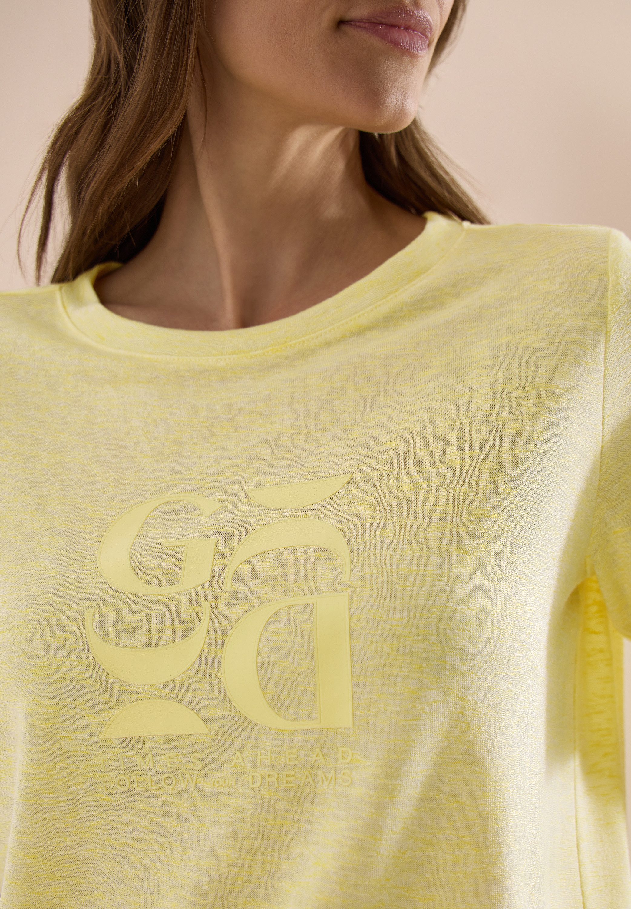 CECIL Kurzarmshirt Sommershirt in Leinen-Optik mit Print