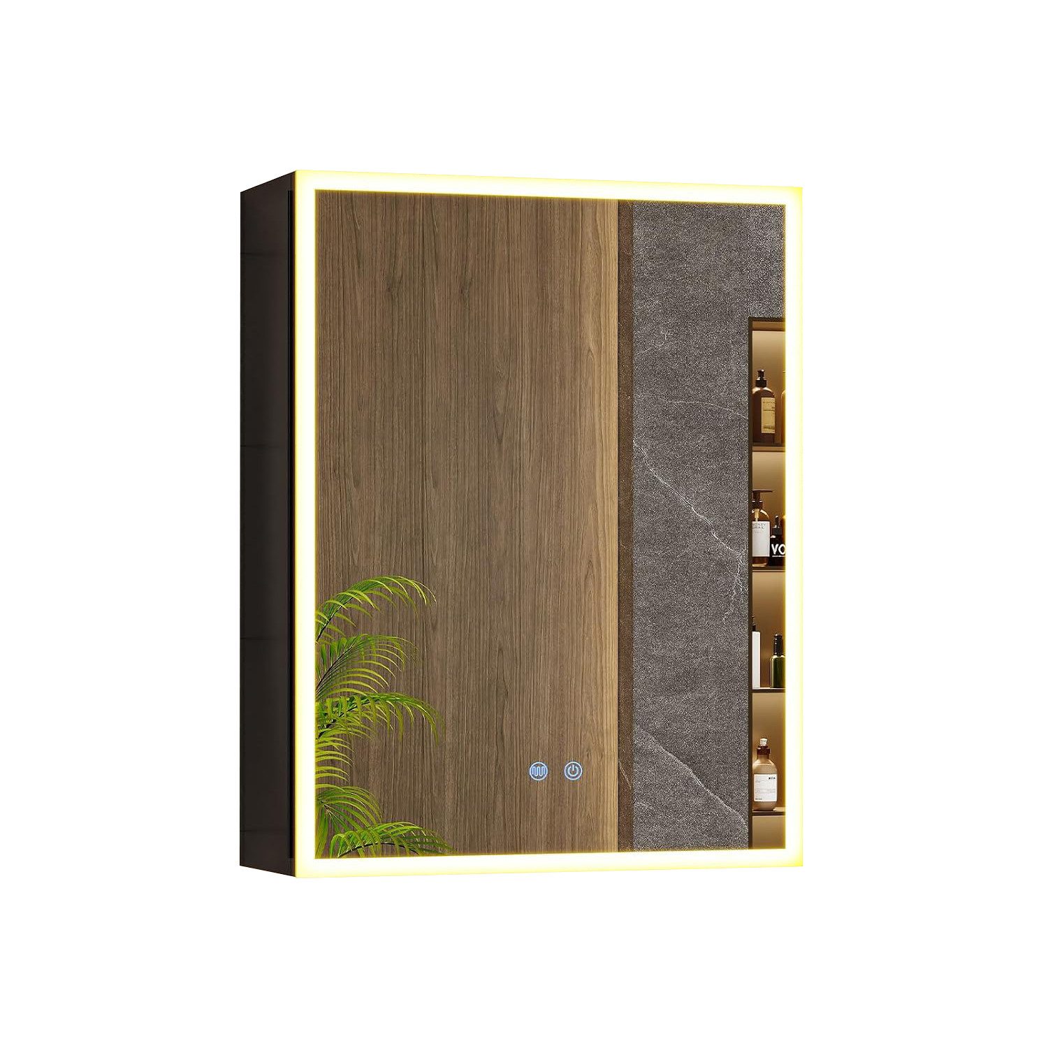 MSMASK Spiegelschrank aus Metall mit LED Beleuchtung und Steckdose, 50x14x70 cm, Schwarz (1-St) Badschrank mit Anti‑Fog, verstellbaren Ablagen, 3 Farbtemperatur – Bild 3 von 5
