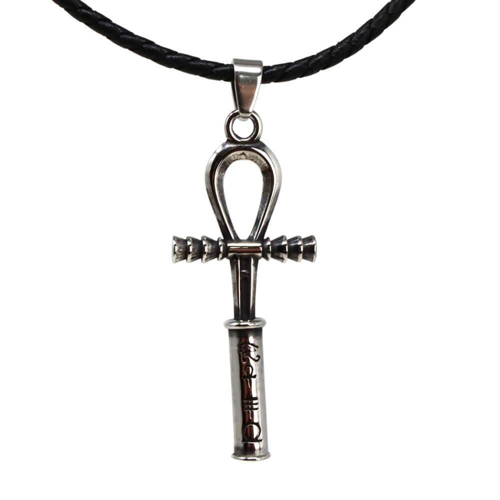Kette mit Anhänger Lederkette Edelstahlkette 316L ÄGYPTISCHES KREUZ