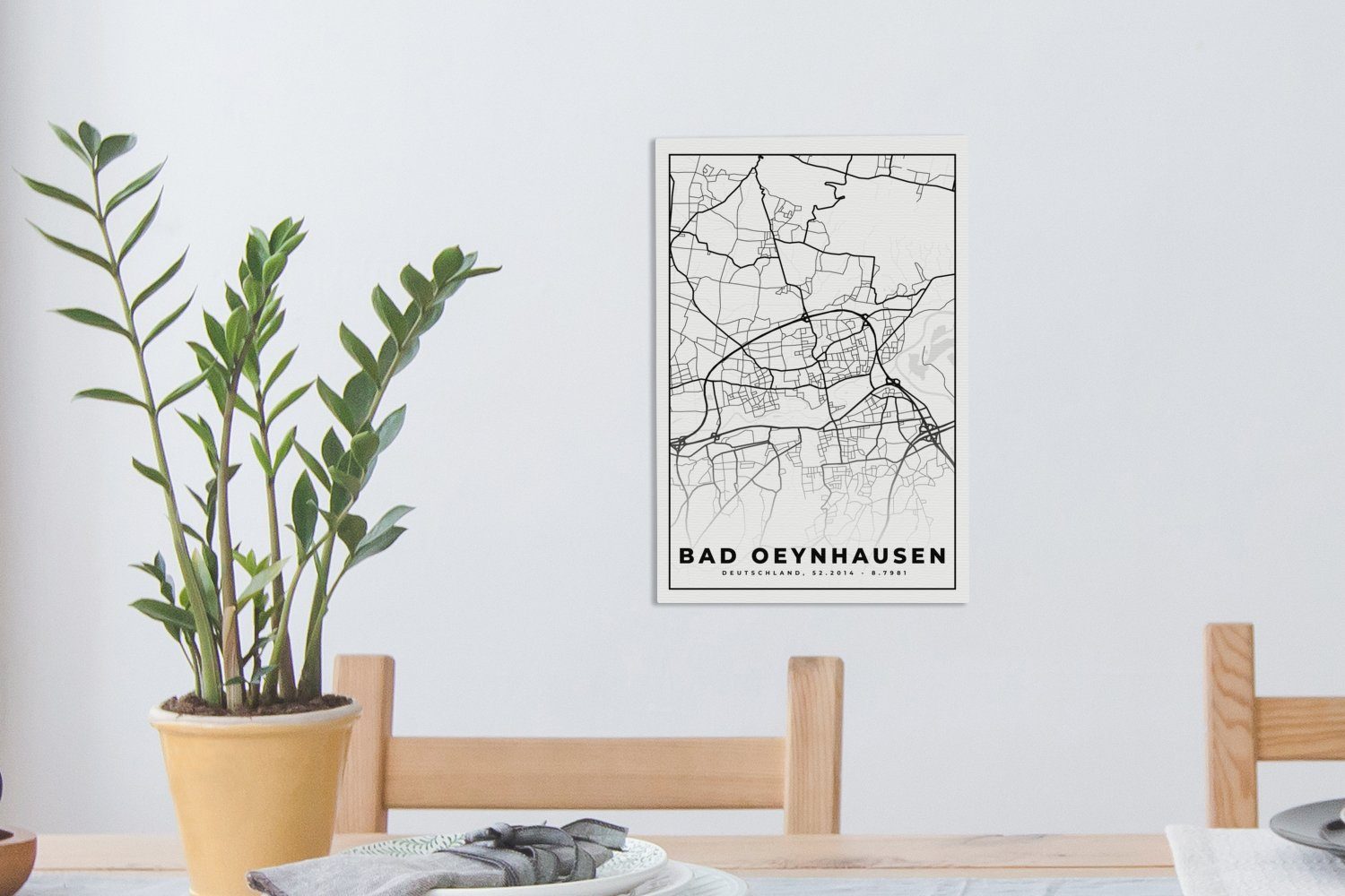 OneMillionCanvasses® Leinwandbild Bad Oeynhausen (1 Karte 20x30 fertig inkl. Gemälde, - cm Zackenaufhänger, - bespannt Stadtplan, St), Leinwandbild