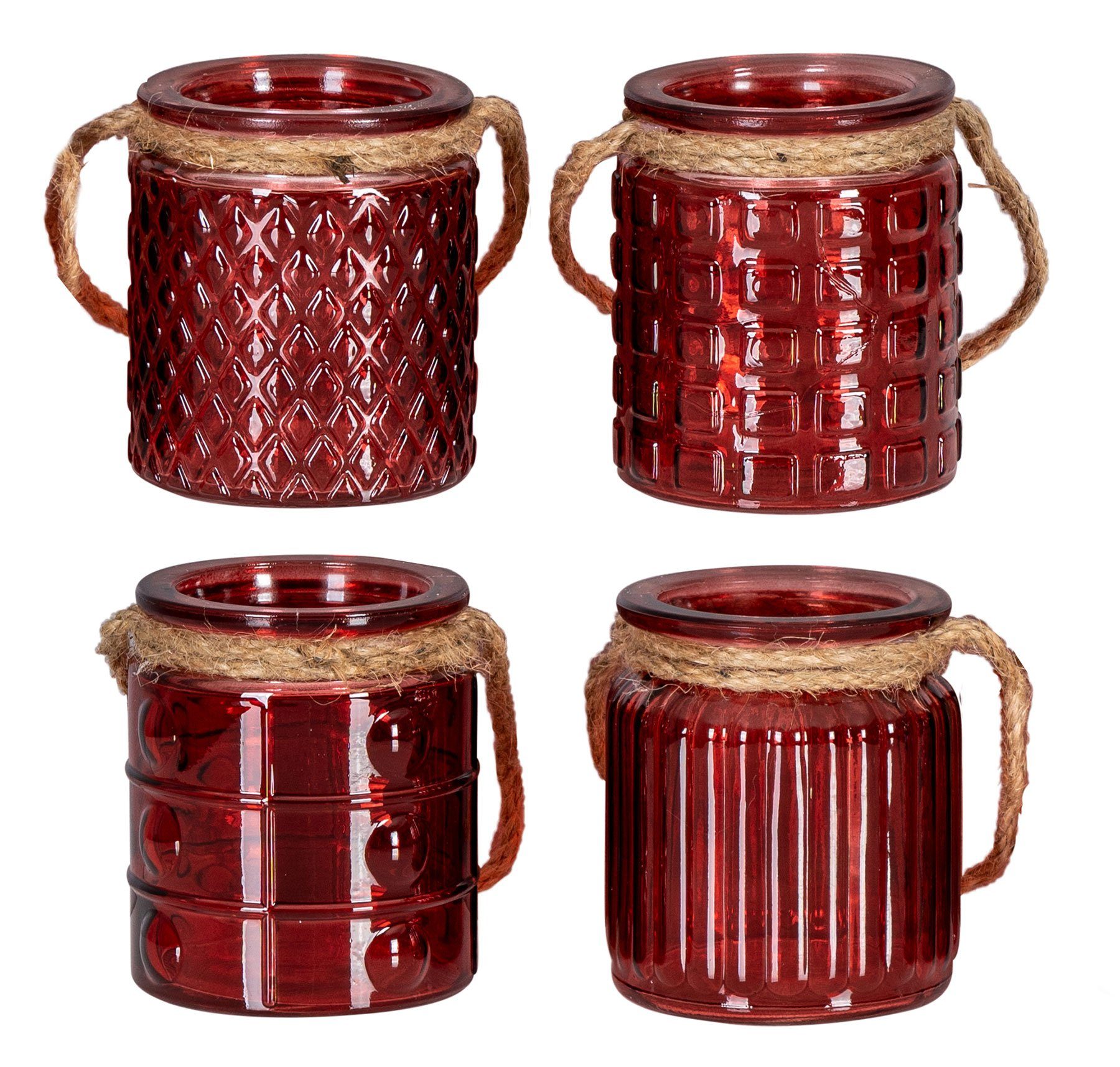 Teelichthalter Windlicht H10cm Teelichthalter, Glas 4er Bordeaux Levandeo® Tischdeko Set Rot