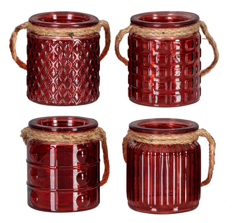 Levandeo® Teelichthalter, 4er Set Windlicht H10cm Glas Rot Bordeaux Teelichthalter Tischdeko