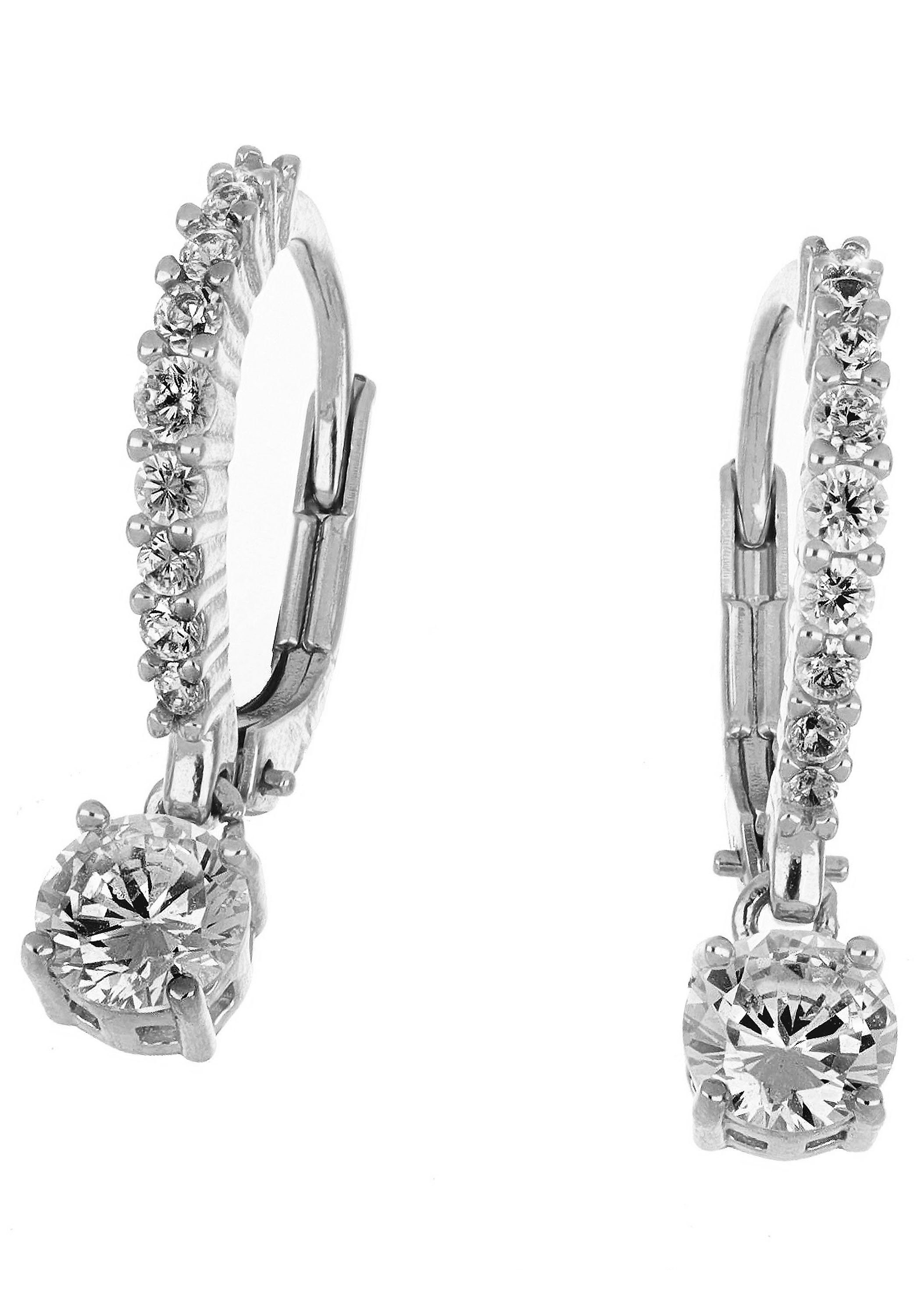 Paar Creolen Schmuck Geschenk Silber 925 Ohrschmuck Solitär-Optik glitzernd