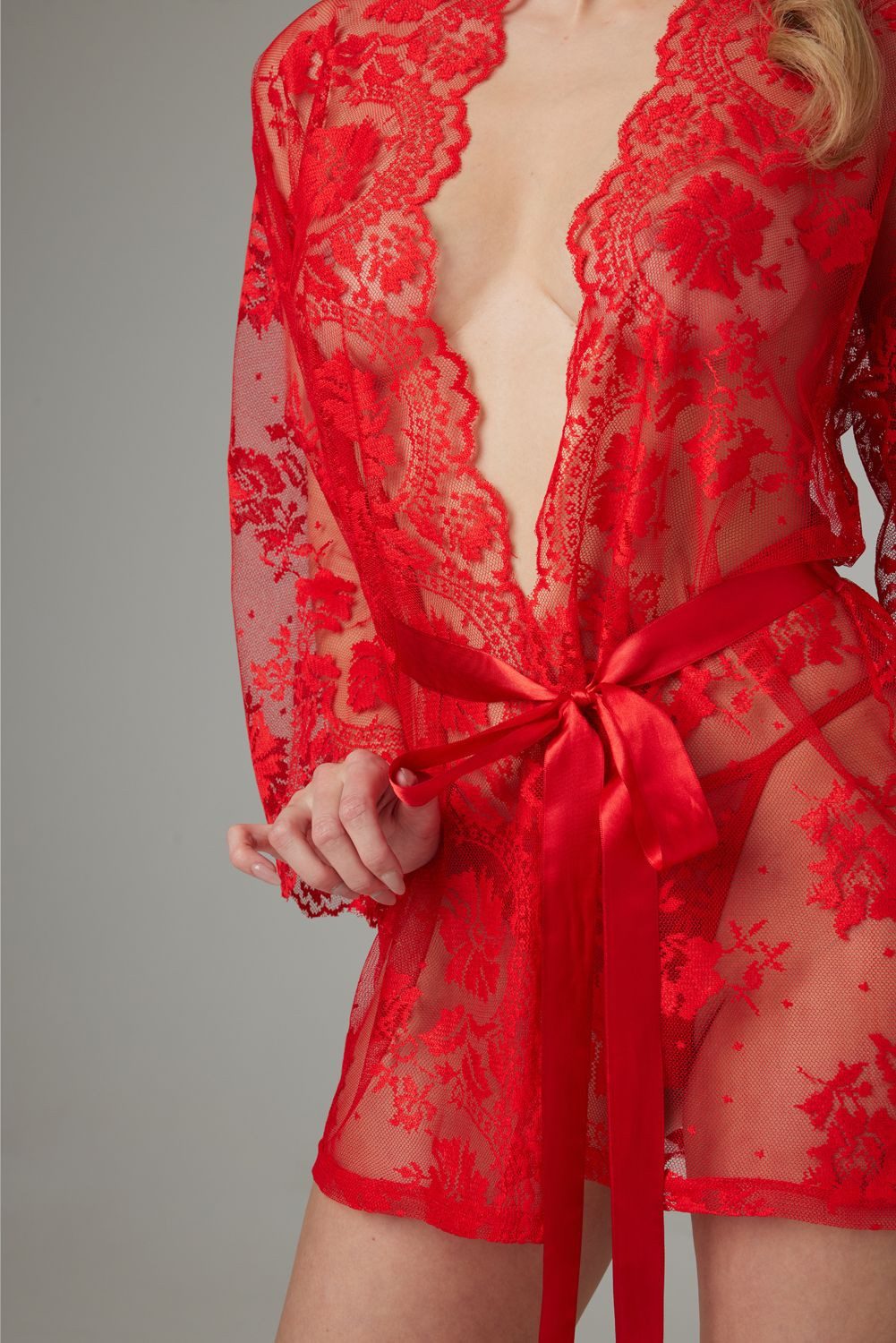 CHRISTINE LE DUC Negligé Spitzen-Kimono Graceful - Rot