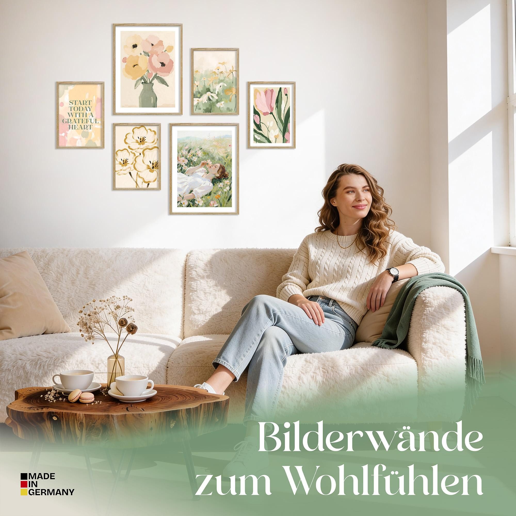 ARTFAVES Bilder-Collage Poster Set Abstract Green Art I mehrteilige Bilderwand I Wandbilder Ab, (Wandbilder modern, 6 St)