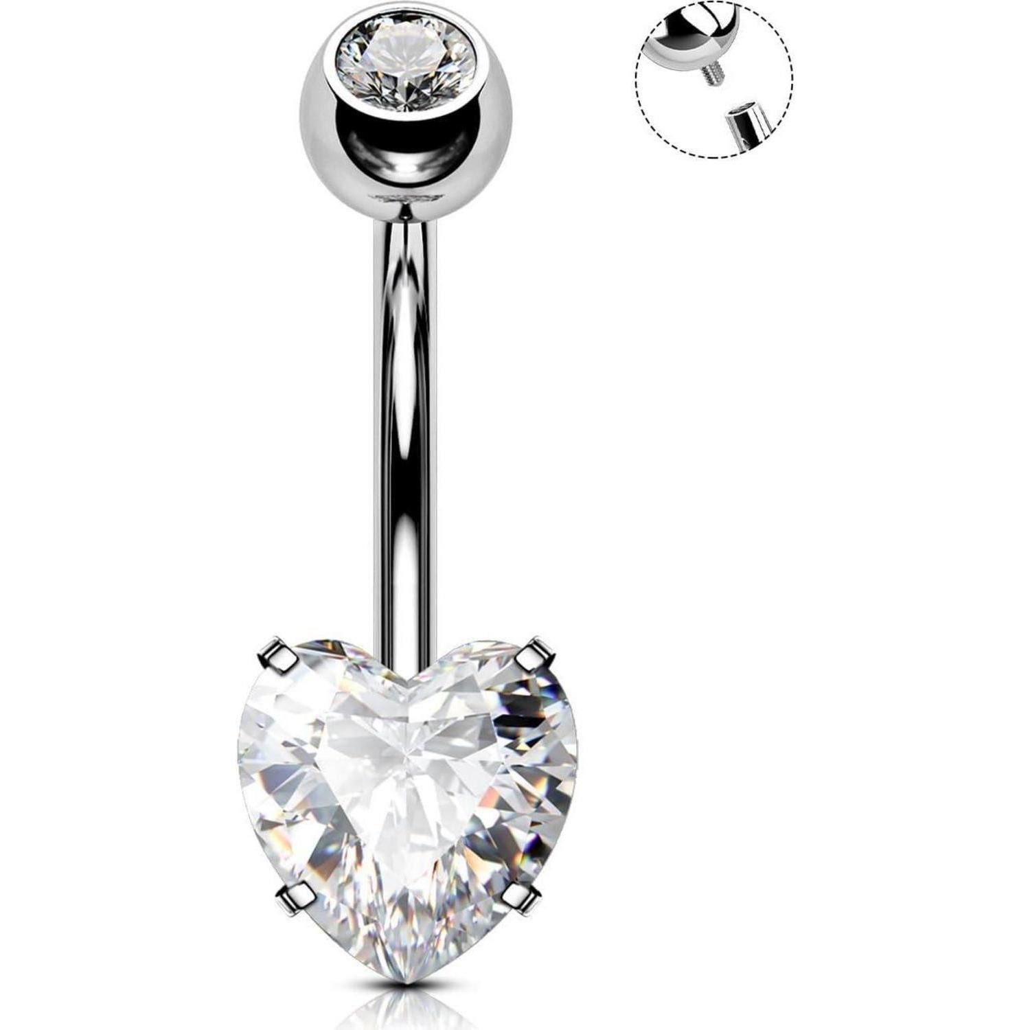 LuxusKollektion Bauchnabelpiercing 14G Titan Bauchnabelpiercing Herz klar CZ 12mm Piercing Frauen Schmuck