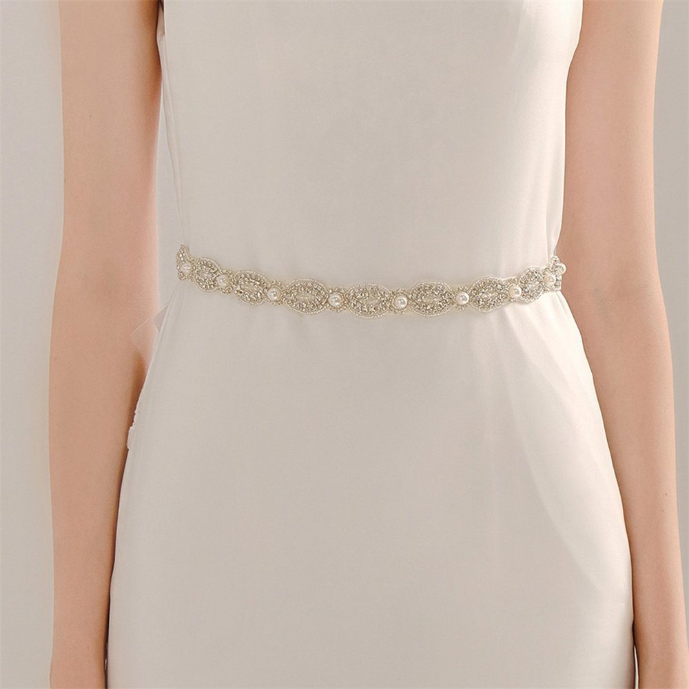Faux Kette Gürtelriemen elegante Mode Rouemi Perle Taille Hochzeitskleid Brautgürtel,