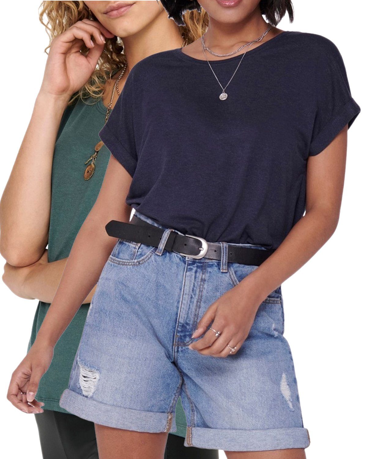 ONLY T-Shirt Stilvolles Basic Shirt mit Rundhalsausschnitt (2er-Pack) unifa günstig online kaufen