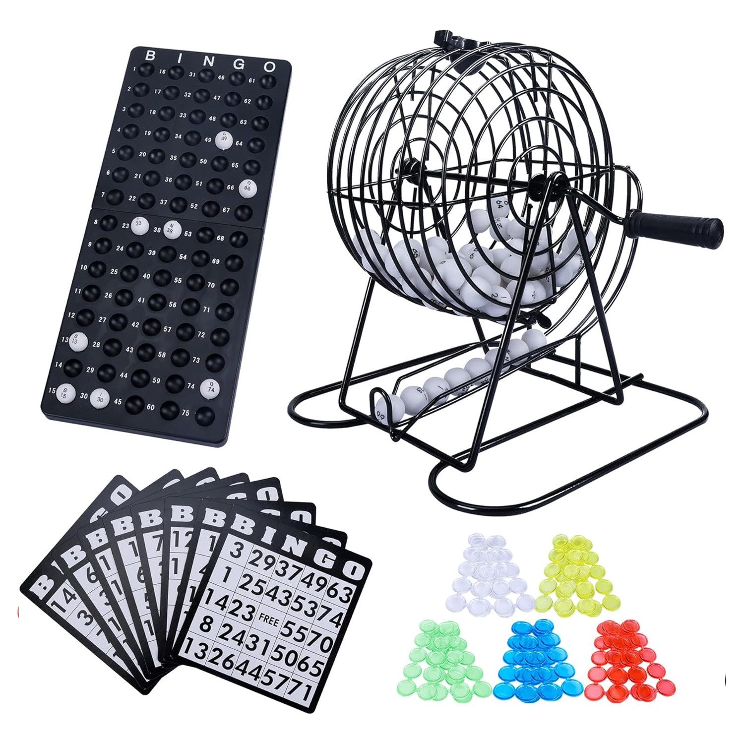 OSTWOLKE Spiel Bingospiel mit Lostrommel Metalltrommel Set 75 Bingo Kugeln