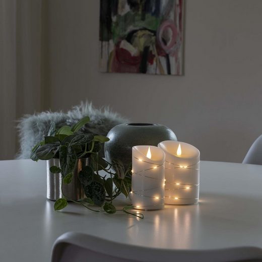 KONSTSMIDE LED-Kerze »LED Kerze - Echtwachs - mit silberfarbenem Draht