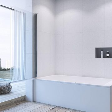 AQUABATOS Badewannenaufsatz Duschwand Duschtrennwand Duschabtrennung für Badewanne 80x140 cm, 5 mm ESG Einscheiben Sicherheitsglas, mit Nano Beschichtung Hebe-senk-Funktion