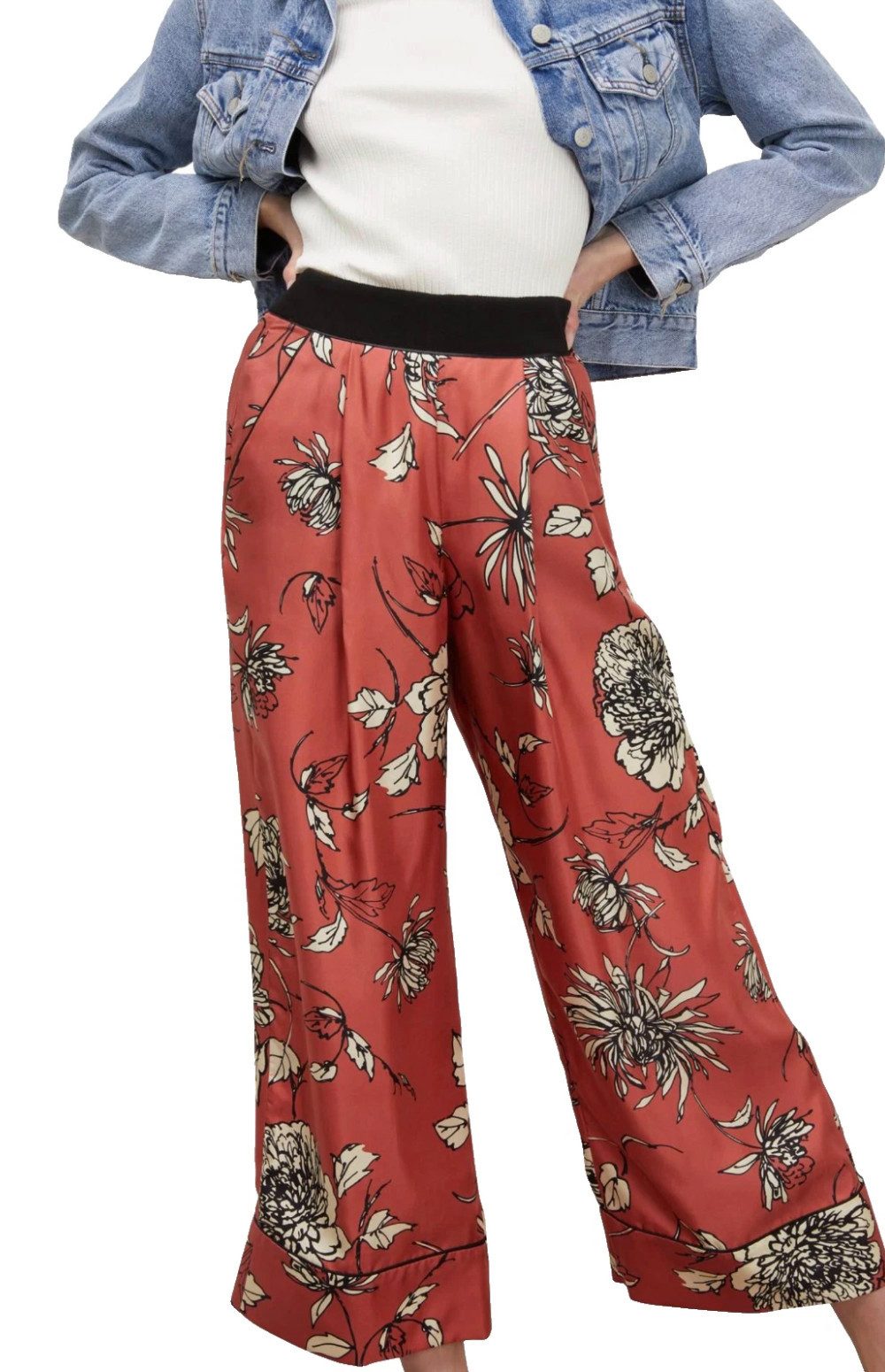 MONCLER Loungehose Damen Seidenhose Hose aus reiner Seide mit Blumenprint Gefertigt in Italien aus feinster, fließender Seide