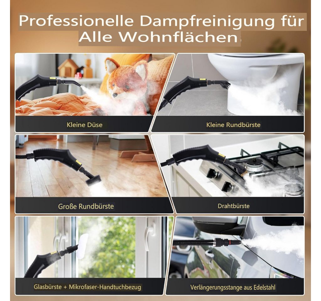 Insma Handdampfreiniger, 1500 W, 1,6L 6-stufig einstellbar, Hochdruck mit Spülmodus, 15s Aufheizen