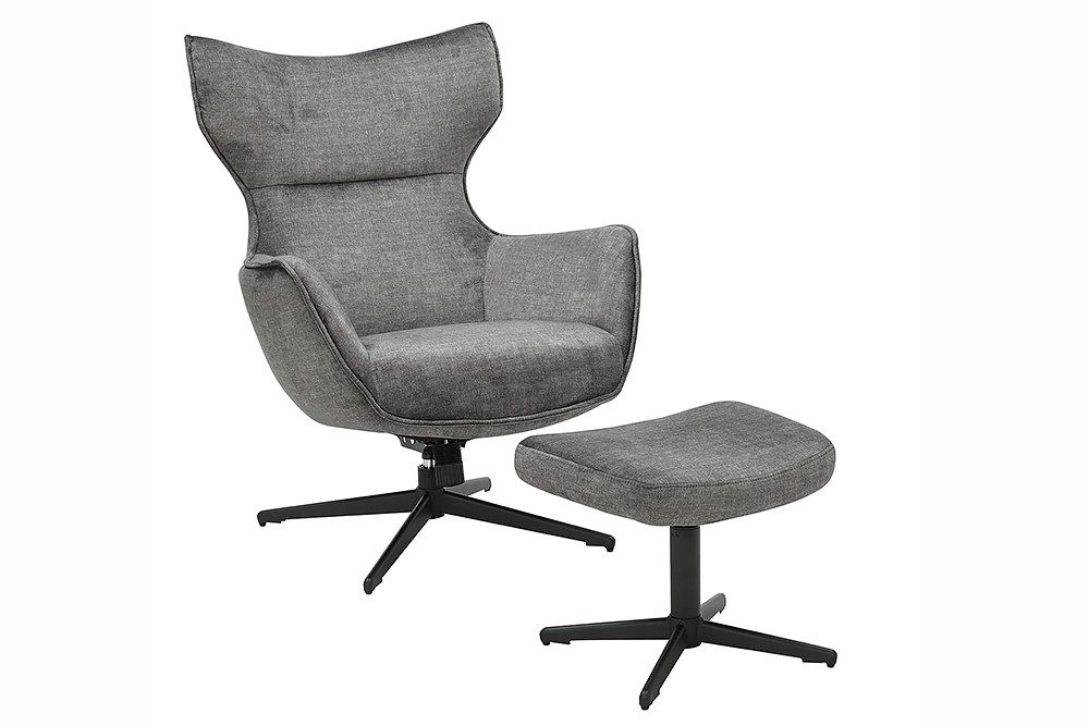 riess-ambiente Fußhocker VOGUE 45cm grau / schwarz - Samt, drehbar, Metallbeine, Modern (Einzelartikel, 1 St), Fußhocker im Industrial Design - ideal für Wohn-  – Bild 5 von 5
