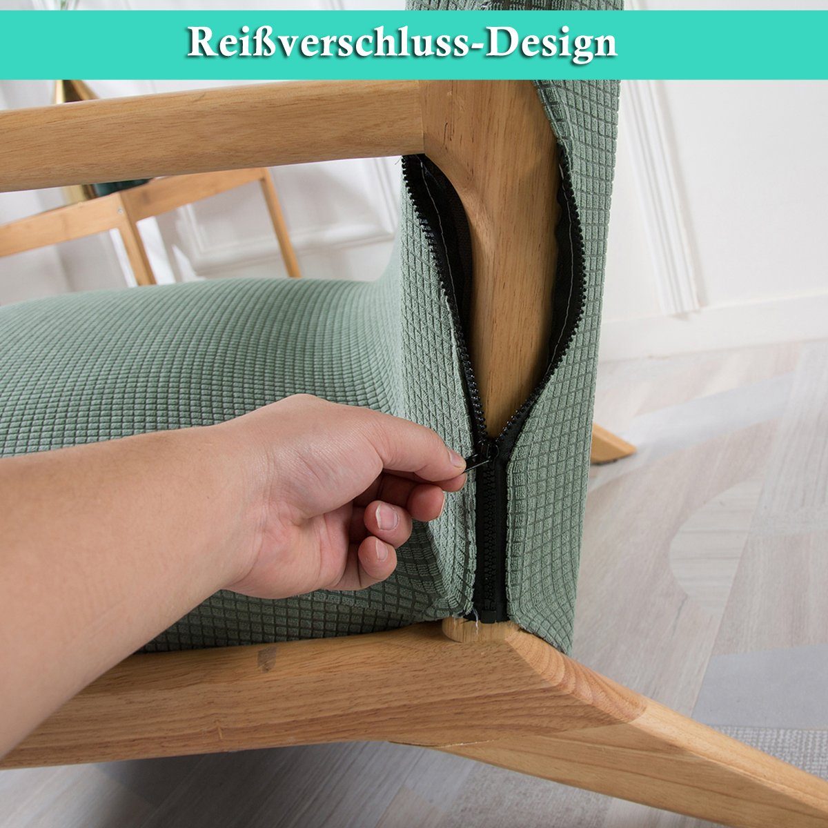 Reißverschluss Sesselbezug Wohnkultur Stuhlbezug, Qelus, Stuhlhusse Grün Stretch
