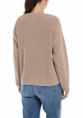 Replay Strickpullover mit tiefem V-Ausschnitt, aus Baumwolle