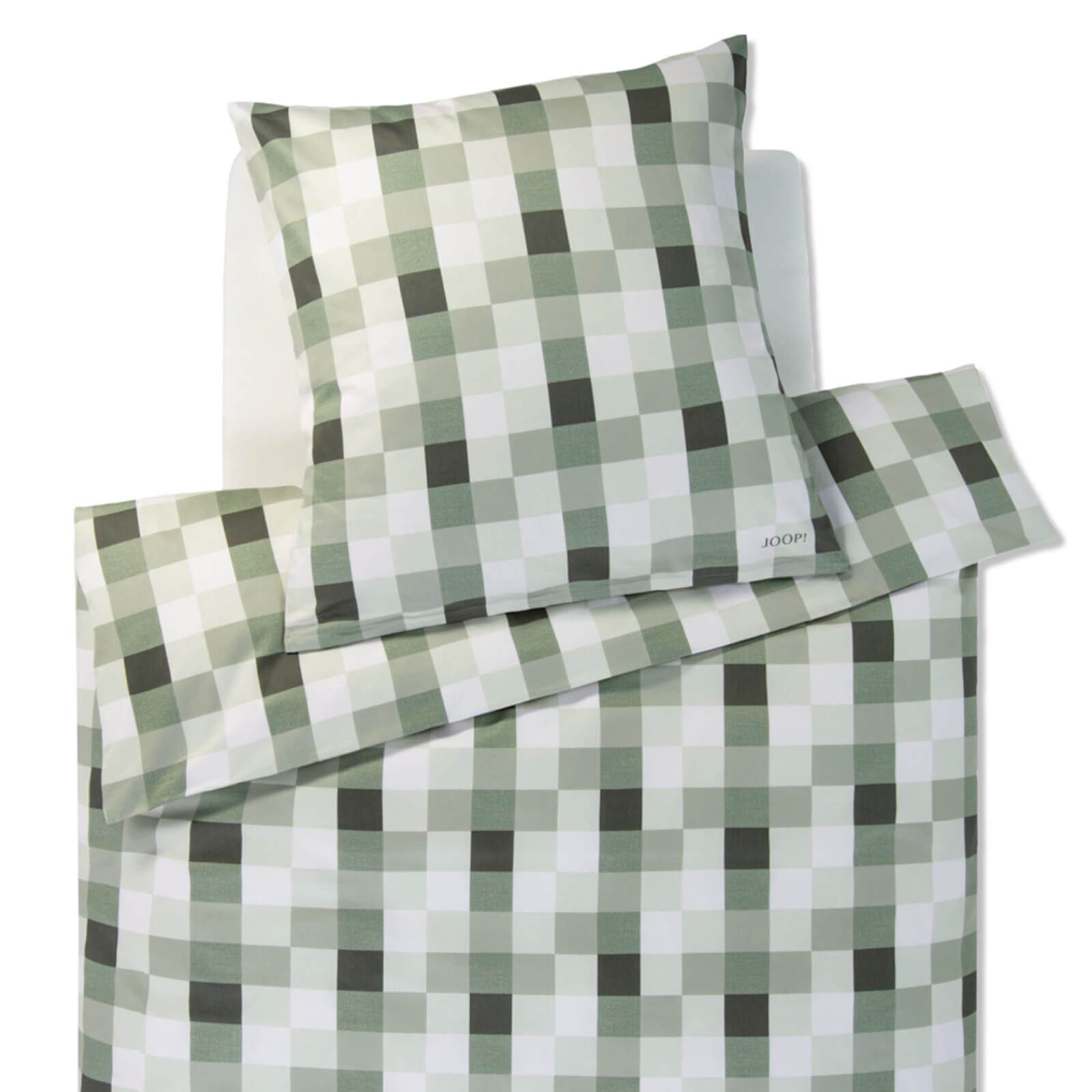 JOOP! Bettwäsche Mesh 4110 4 Sage, Mako-Satin, 3 teilig, Kariert, Quadrate