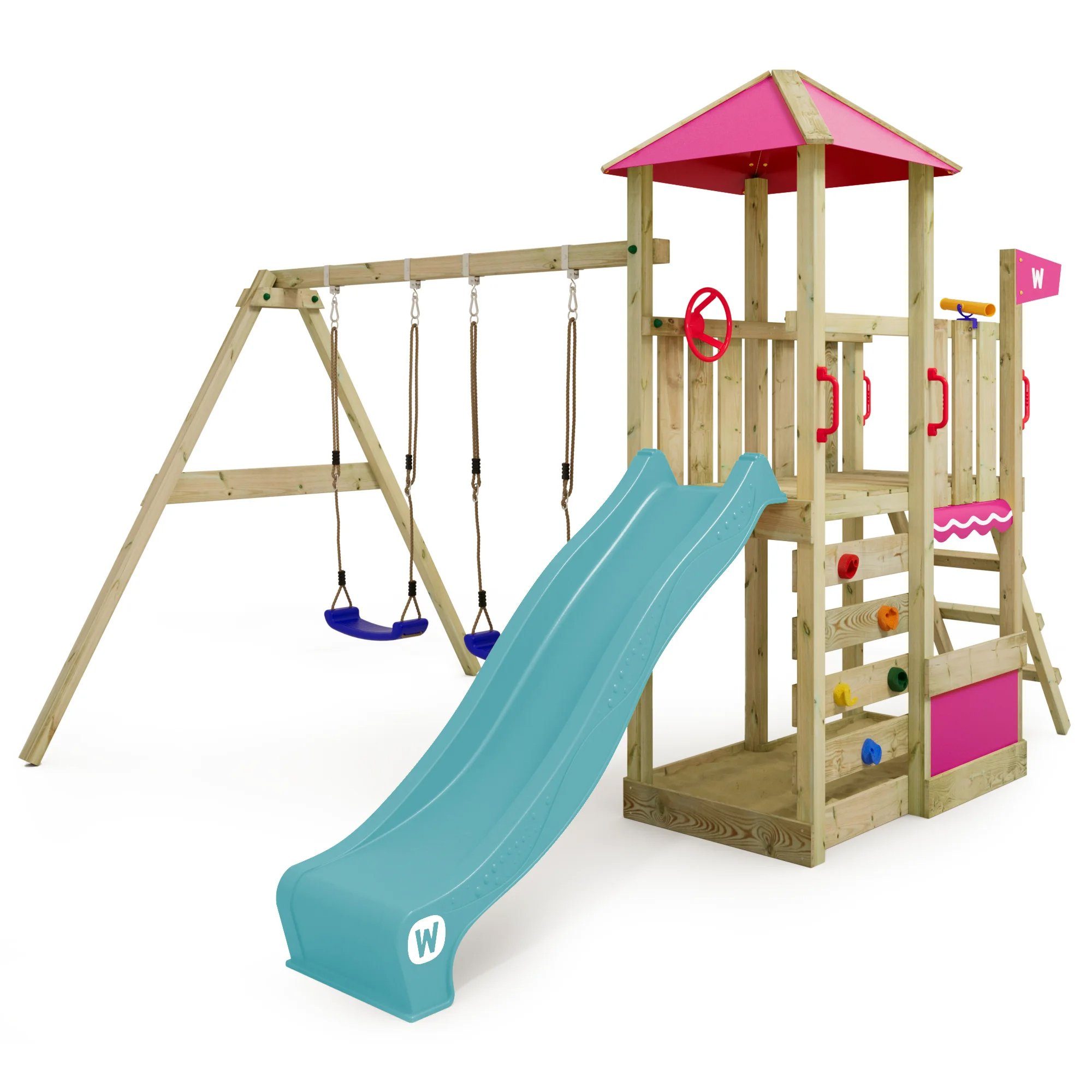 Wickey Spielturm Smart Savana – Klettergerüst mit Rutsche, Schaukel & Sandkasten, Perfekt für kleine Abenteurer – 10 Jahre Garantie*