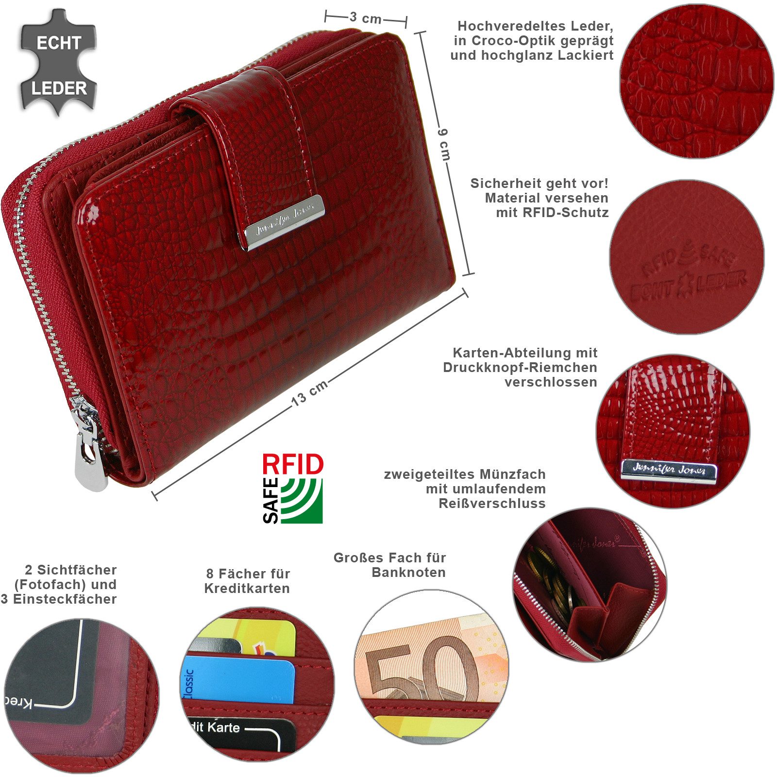 J JONES JENNIFER JONES Geldbörse Echt Leder Damen Portmonee mit RFID-Schutz günstig online kaufen