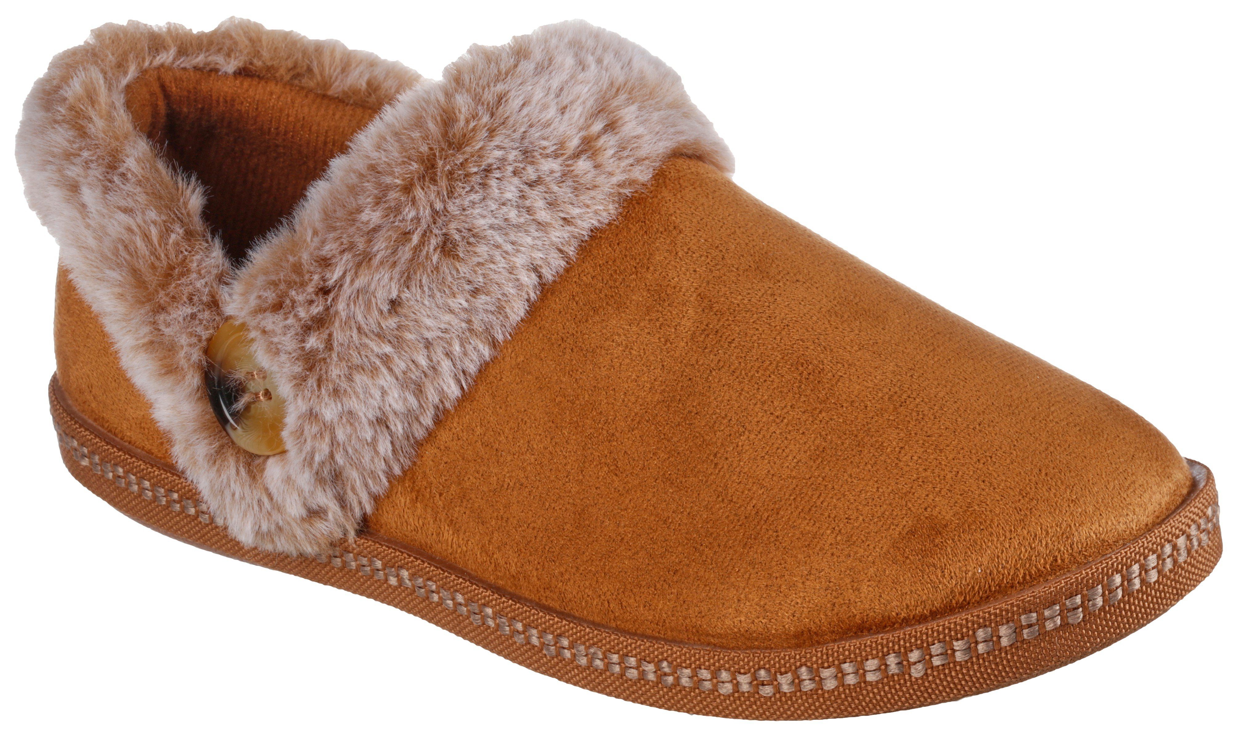 Skechers COZY CAMPFIRE FRESH TOAST Pantoffel mit Fellimitat-Kragen braun