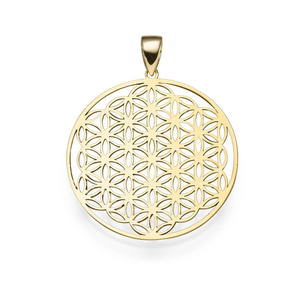 Schmuck Krone Kettenanhänger Anhänger Lebensblume mit Ornament 24,5mm, 585 Gelbgold, Gold 585