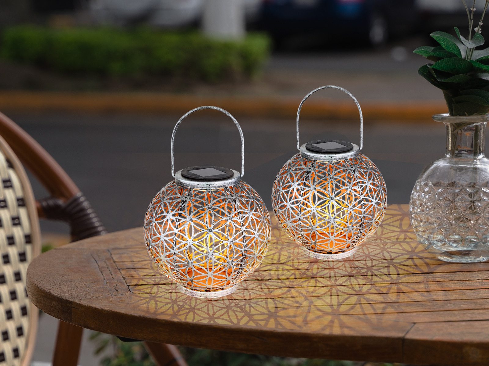 GLOBO LIGHTING LED Solarleuchte, LED fest integriert, warmweiß, 2er Set Ausgefallene Solar-kugel Laternen für Garten & Balkon, Ø20cm