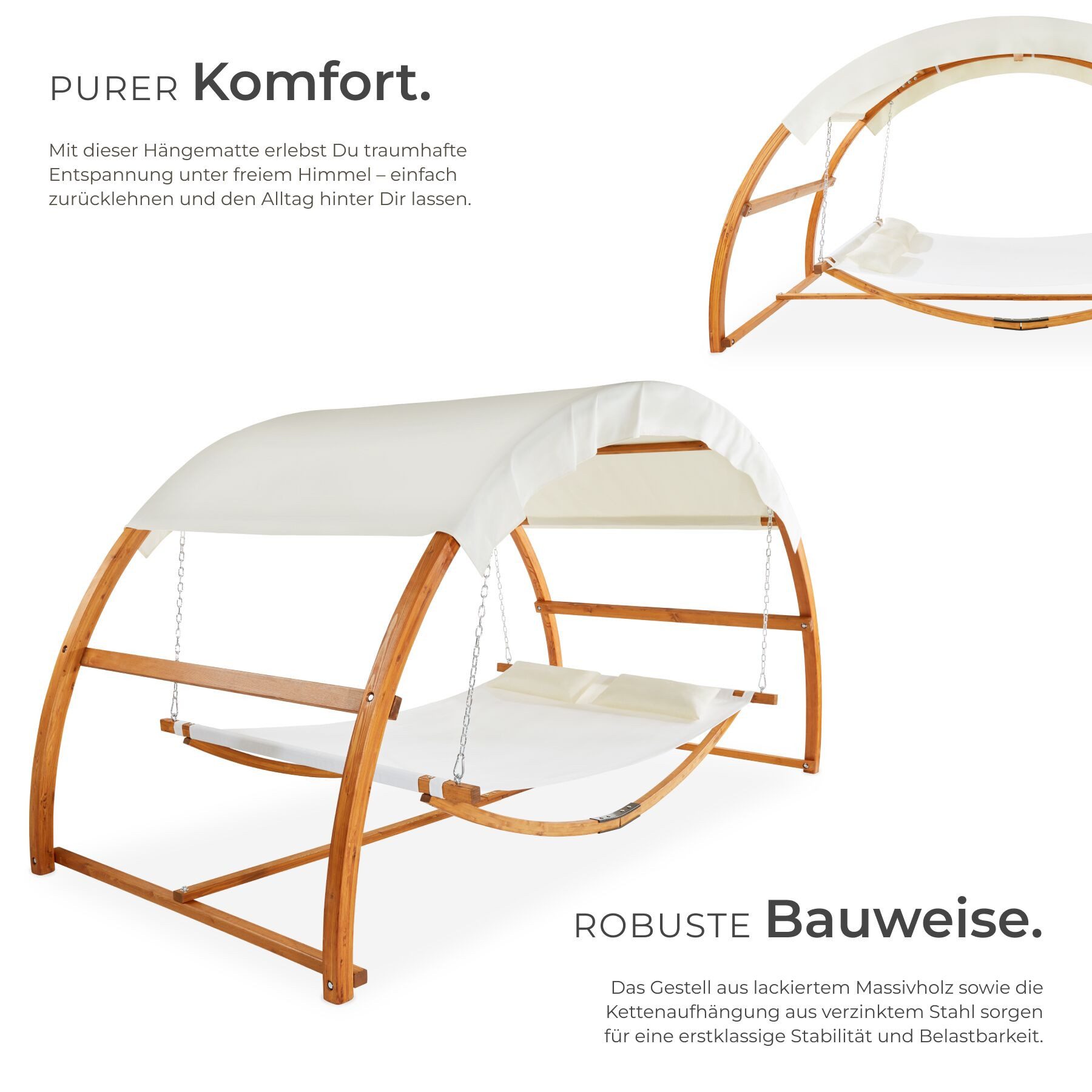 tectake Hängematte Hammock Locarno für 2 Personen 328x160x171,5cm, mit Holzgestell, für 2 Personen