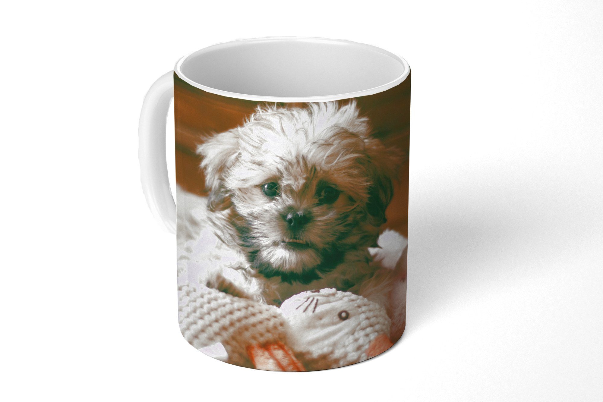 MuchoWow Tasse Ein Shih Tzu-Hund, der auf dem Boden kuschelt, Keramik, Kaffeetassen, Teetasse, Becher, Teetasse, Geschenk