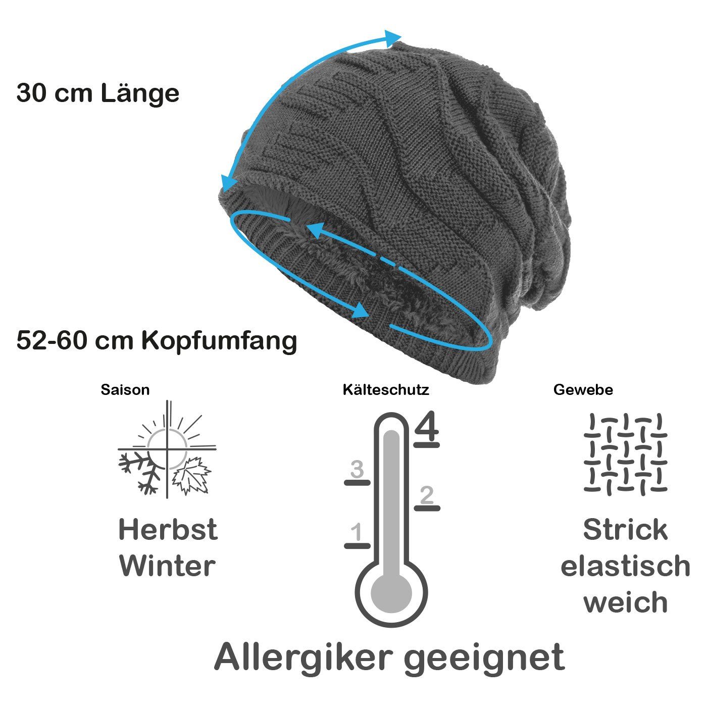 compagno Strickmütze (1-St) Warm gefütterte Wintermütze mit elegantem Strickmuster Beanie Mütze