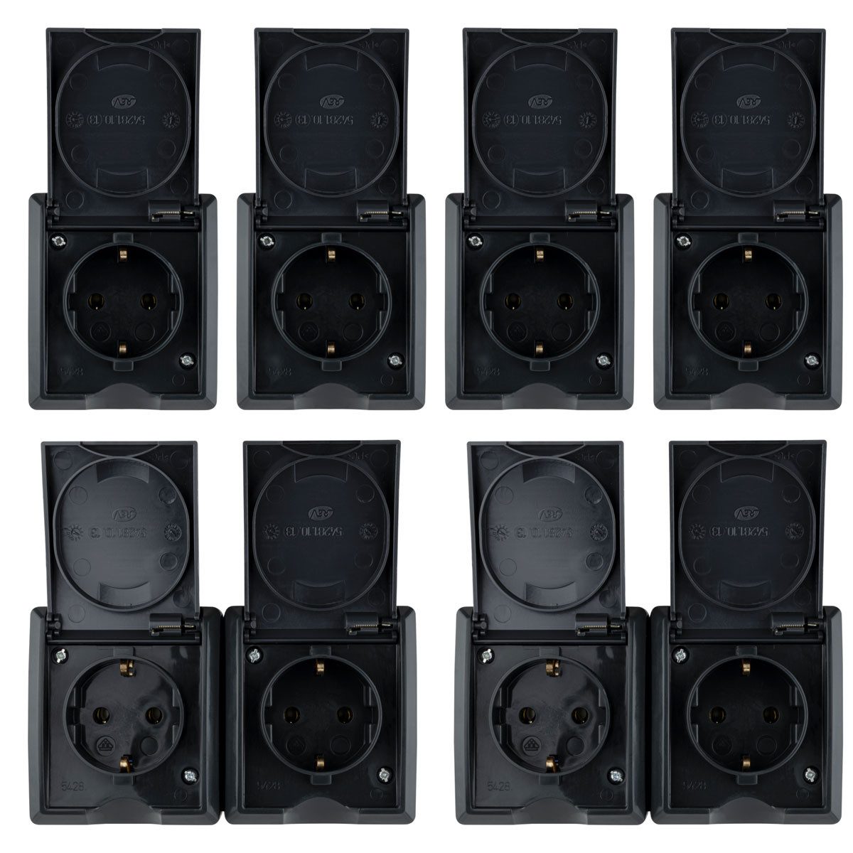 REV Ritter GmbH Aufputz-Steckdose Feuchtraum Steckdosen Set Doppelsteckdose REV AquaForm Anthrazit IP44, 6-St.