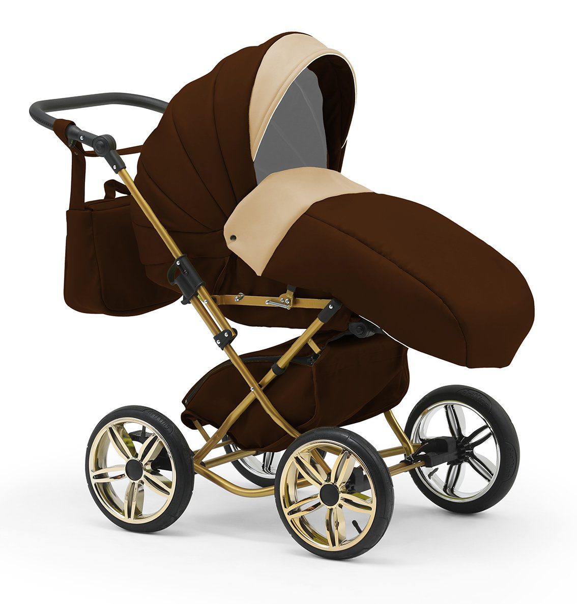 BabyMerc Kombi-Kinderwagen Sorento Gold 4 in 1 mit Sportsitz, Autositz und Zubehör in 30 Farben