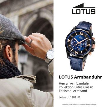 Lotus Chronograph Lotus Herrenuhr Edelstahl blau Lotus, (Chronograph), Herren Armbanduhr rund, groß (ca. 44mm), Edelstahl
