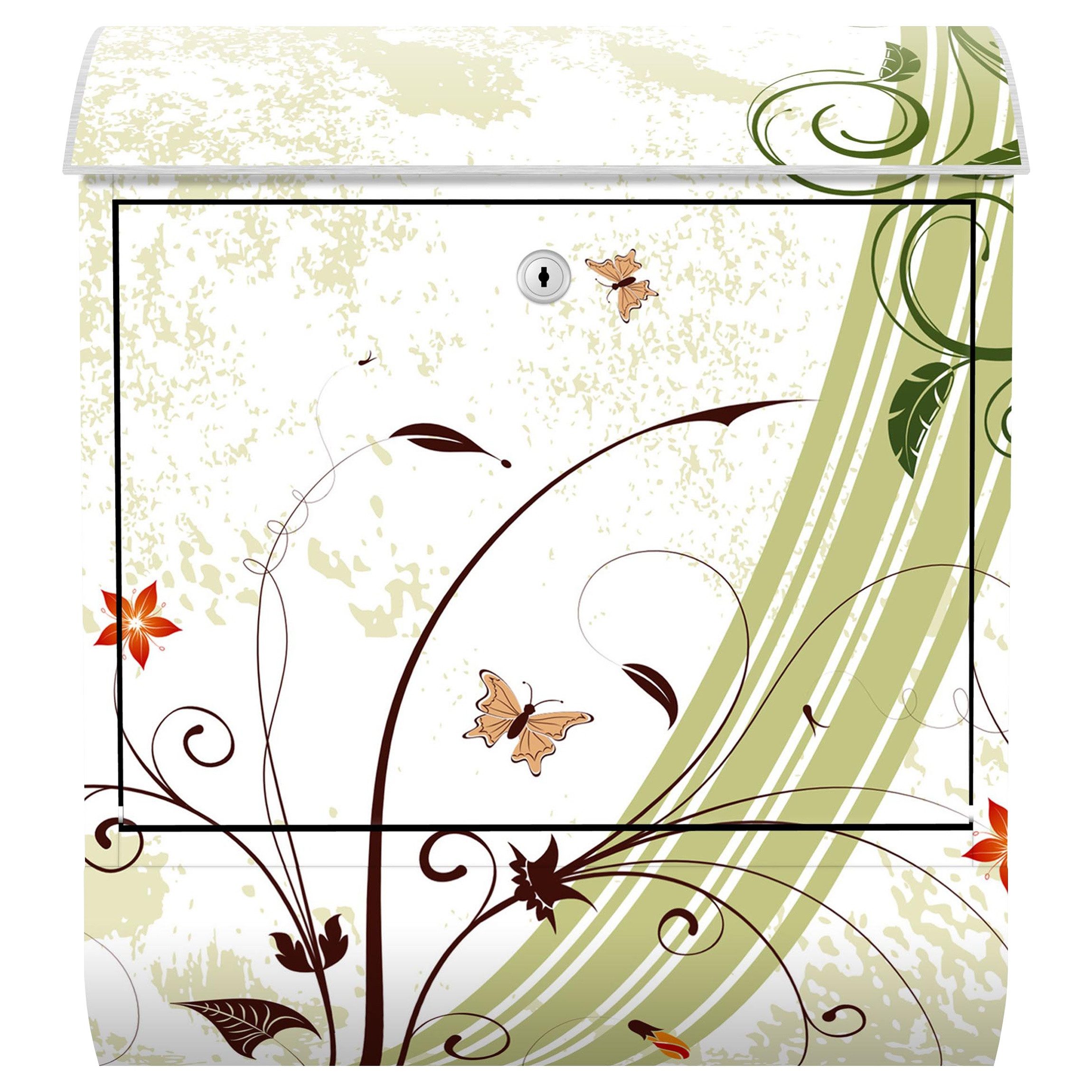 Bilderdepot24 Briefkasten Wandbriefkasten mit Zeitungsfach Motiv Frühlingsranken (inkl. Zeitungsrolle und 3 Schlüssel), Motivdruck, wetterfest, UV-beständig, abschließbar, 46x39x13 cm
