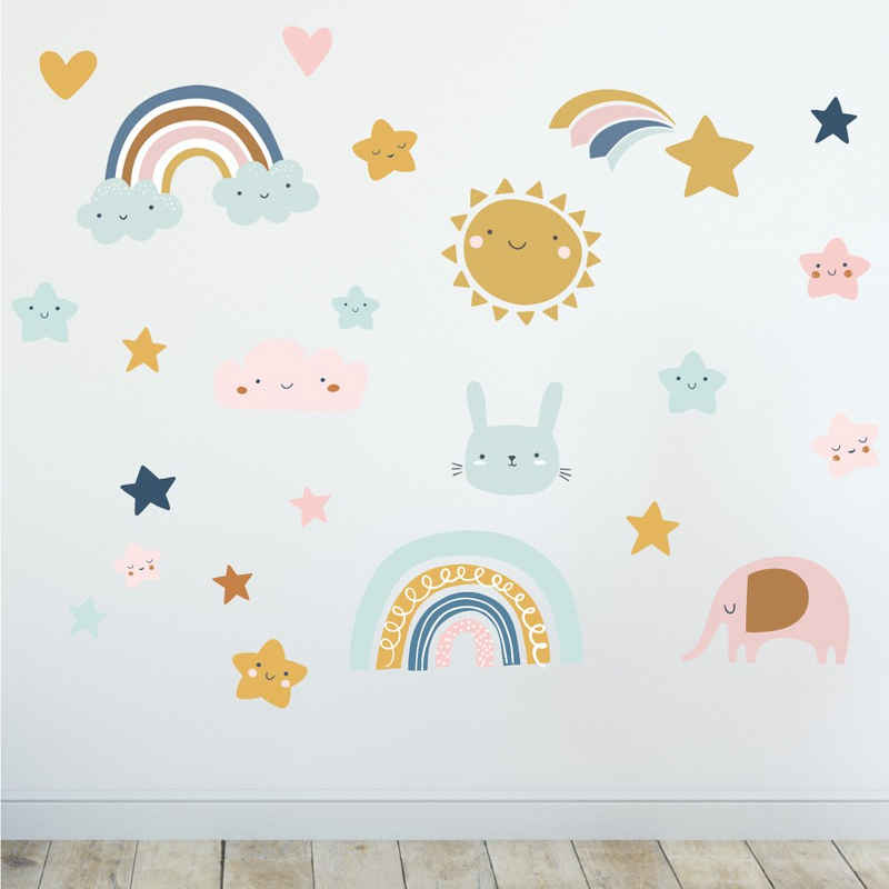 Sunnywall Wandtattoo Wandsticker - Baby Elements - Wandtattoo Kinderzimmer Baby (6 St), konturgeschnitten