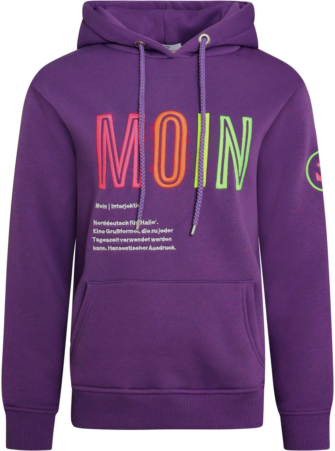 Zwillingsherz Sweatshirt mit aufgesticktem Moin-Schriftzug in günstig online kaufen