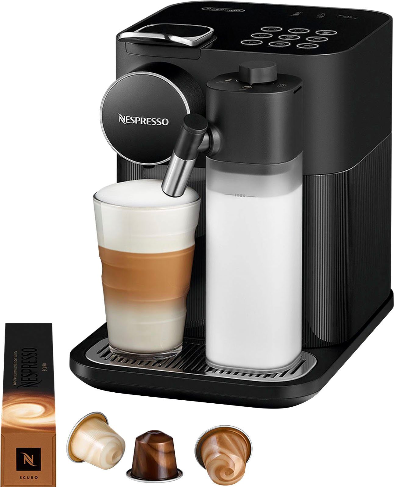 NESPRESSO Kapselmaschine EN640.B von DeLonghi, schwarz, inkl. Willkommenspaket mit 7 Kapseln