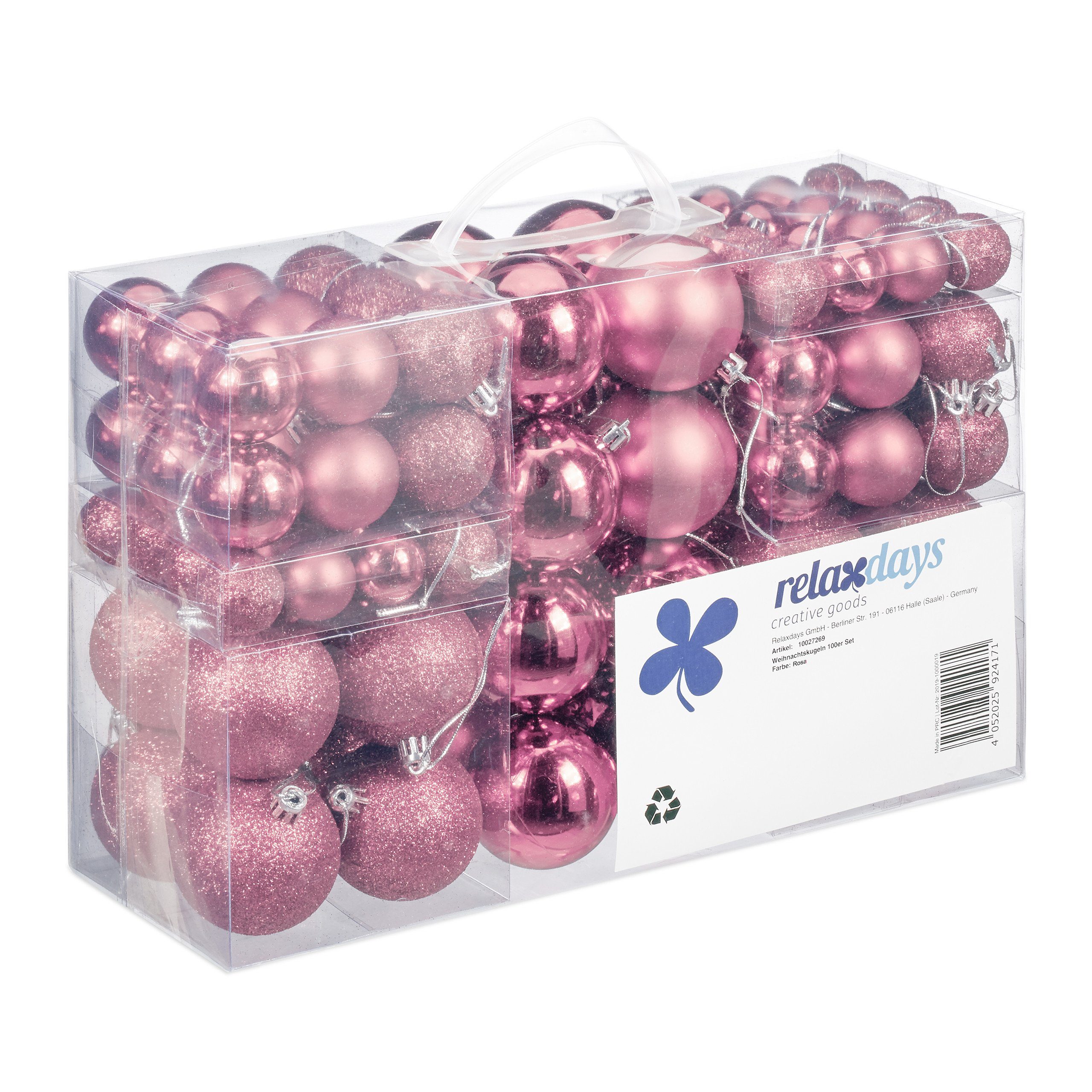 relaxdays Weihnachtsbaumkugel Weihnachtskugeln 100er Set (100 St), Rosa