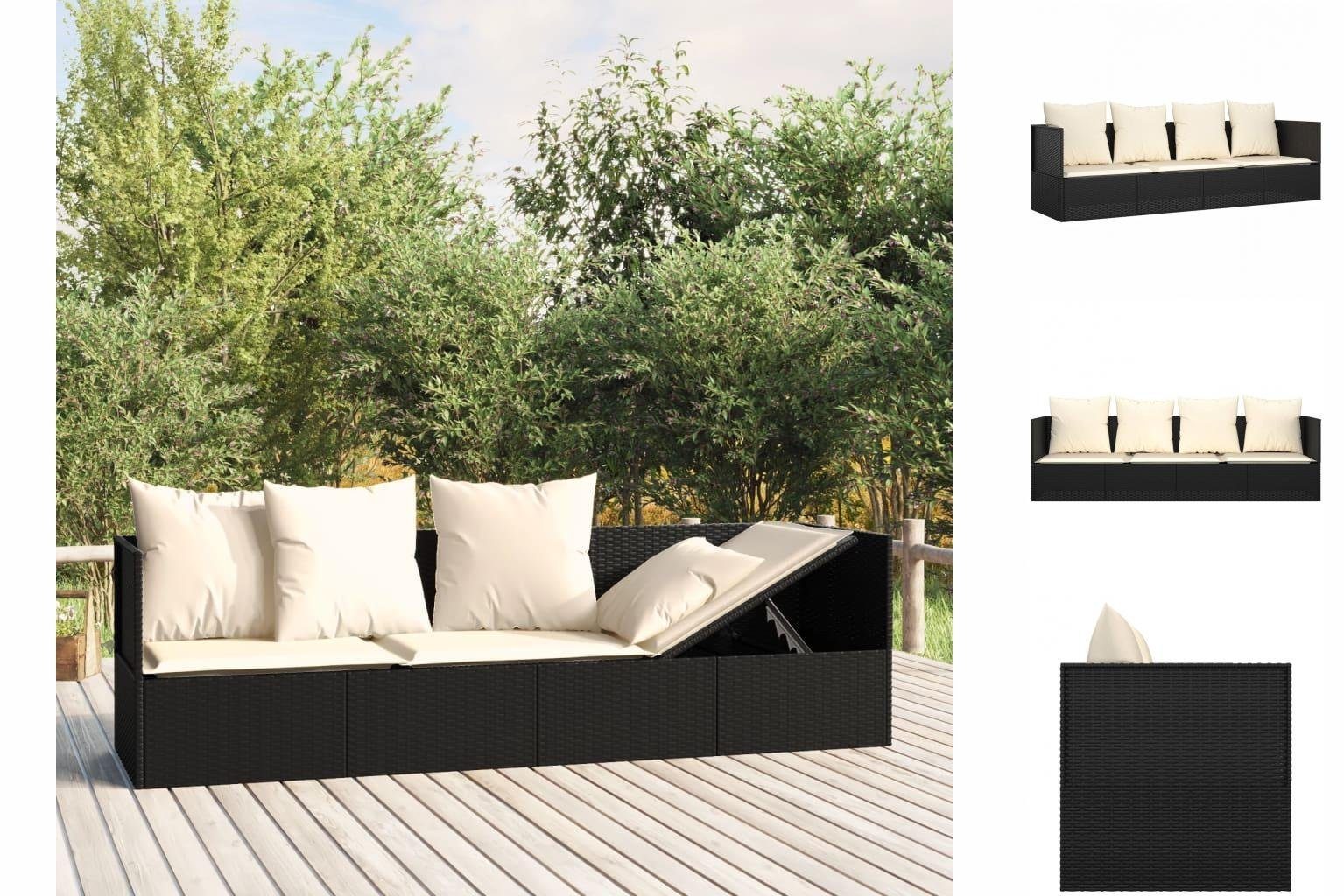 vidaXL Wellnessliege Gartenliege Outdoor-Loungebett mit Kissen Schwarz Polyrattan