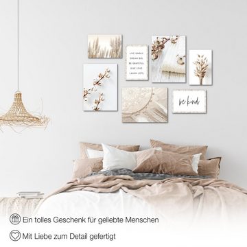 Novart Wandbild Wandbilder Set Boho Pampasgras - AUFHÄNGFERTIG - Beige Zitate 100x70, Boho