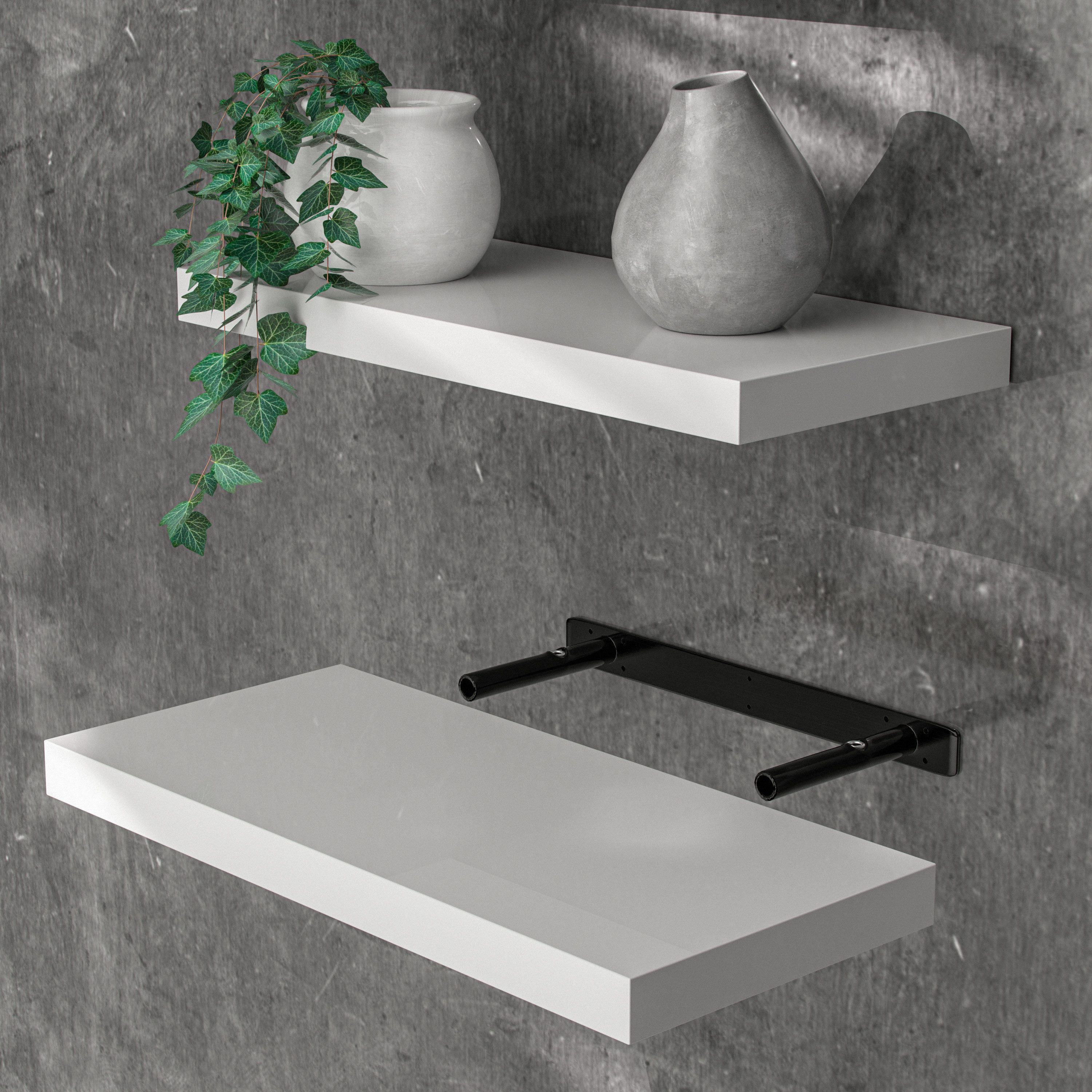 Casaria Wandboard, Weiß Hängeregal mit Halterung 15kg Tragkraft Küche Hochglanz 50cm